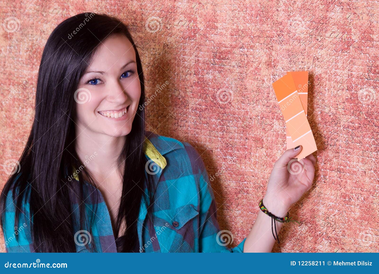 Girl Choosing a Color for the Walls Stock Image Image of house