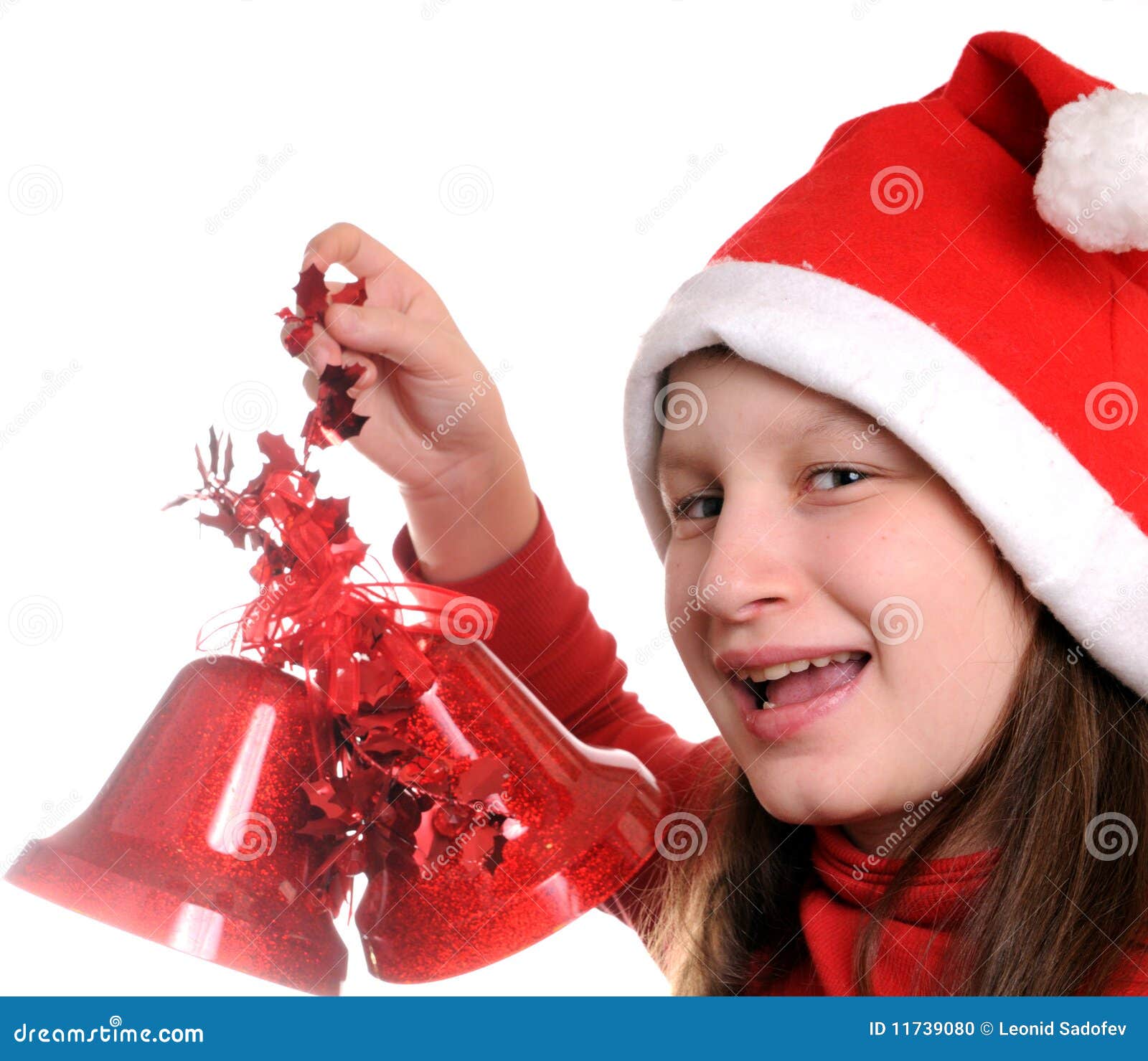 Girl with christmas bell stock photo. Image of teen, hand 11739080
