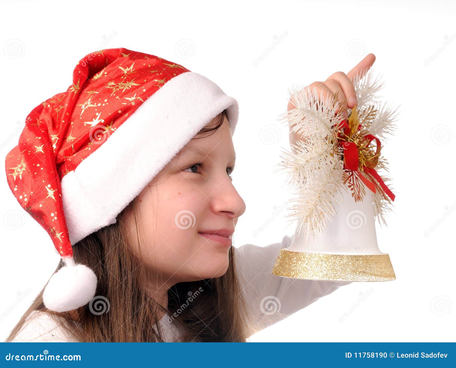 Girl with christmas bell stock photo. Image of smile 11758190