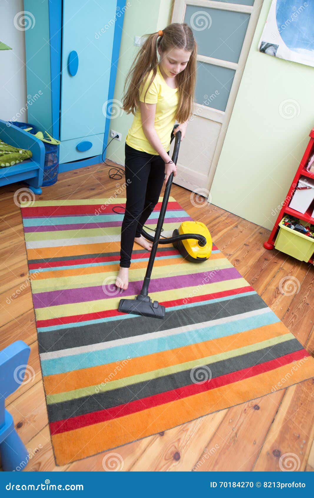 Girl Cleaning Floor With Hoover Stock Photo Image Of Maid