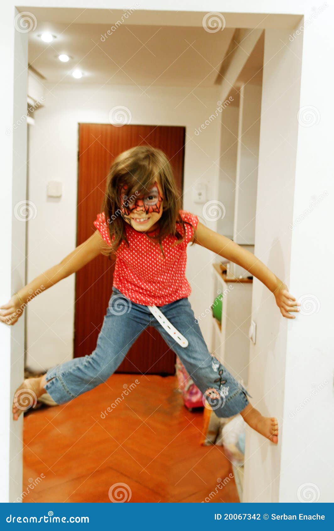 Girl Climbing Walls in House Stock Photo Image of cute, indoors 20067342