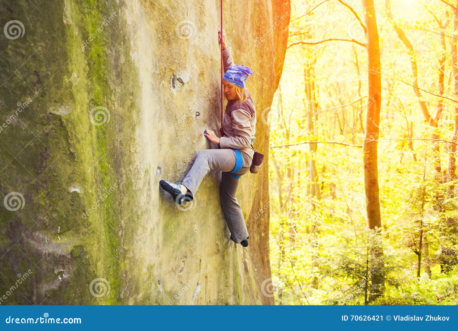 The Girl Climbs on the Rock. Stock Image Image of equipment, adventure 70626421