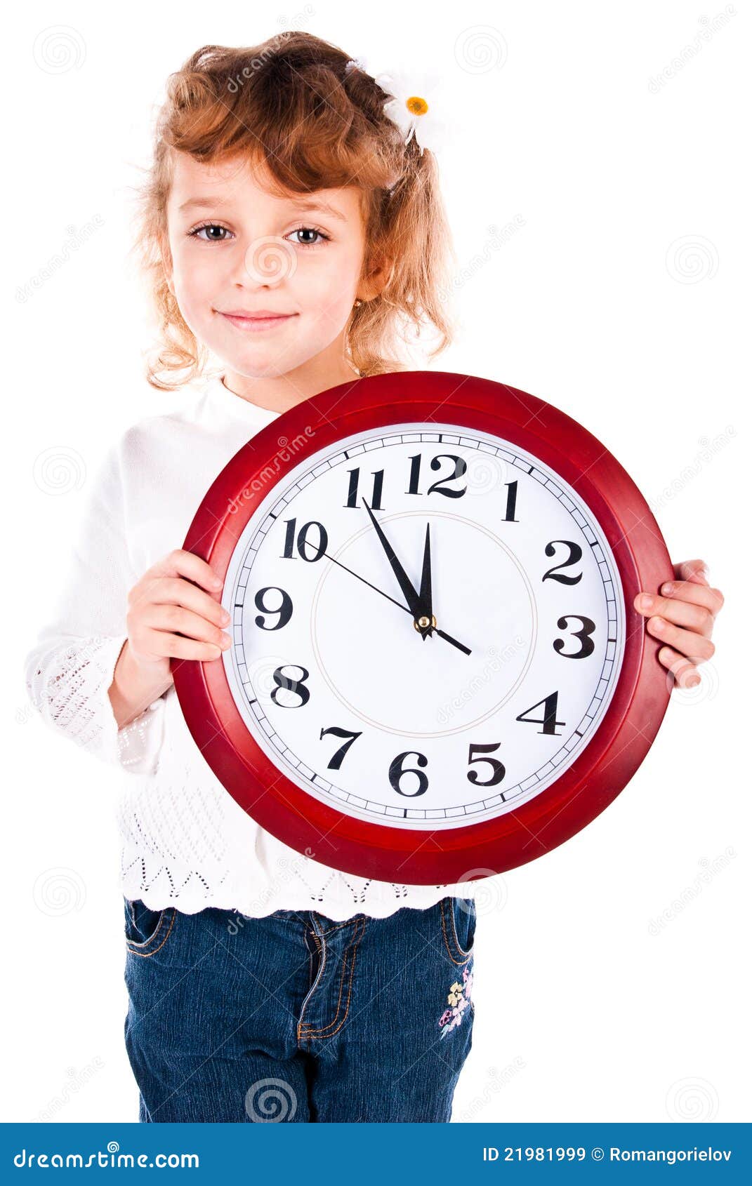 Girl with clock stock image. Image of little, girl, hair 21981999