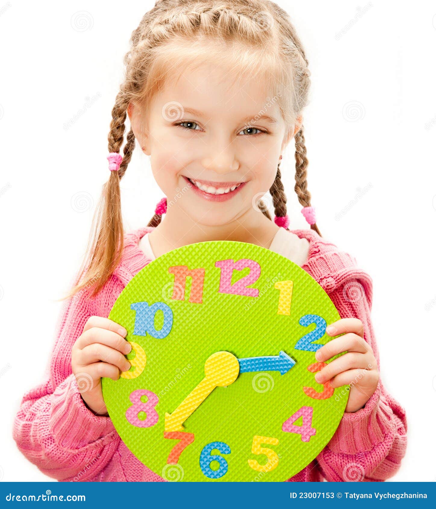 Girl with clock stock image. Image of preteen, little 23007153