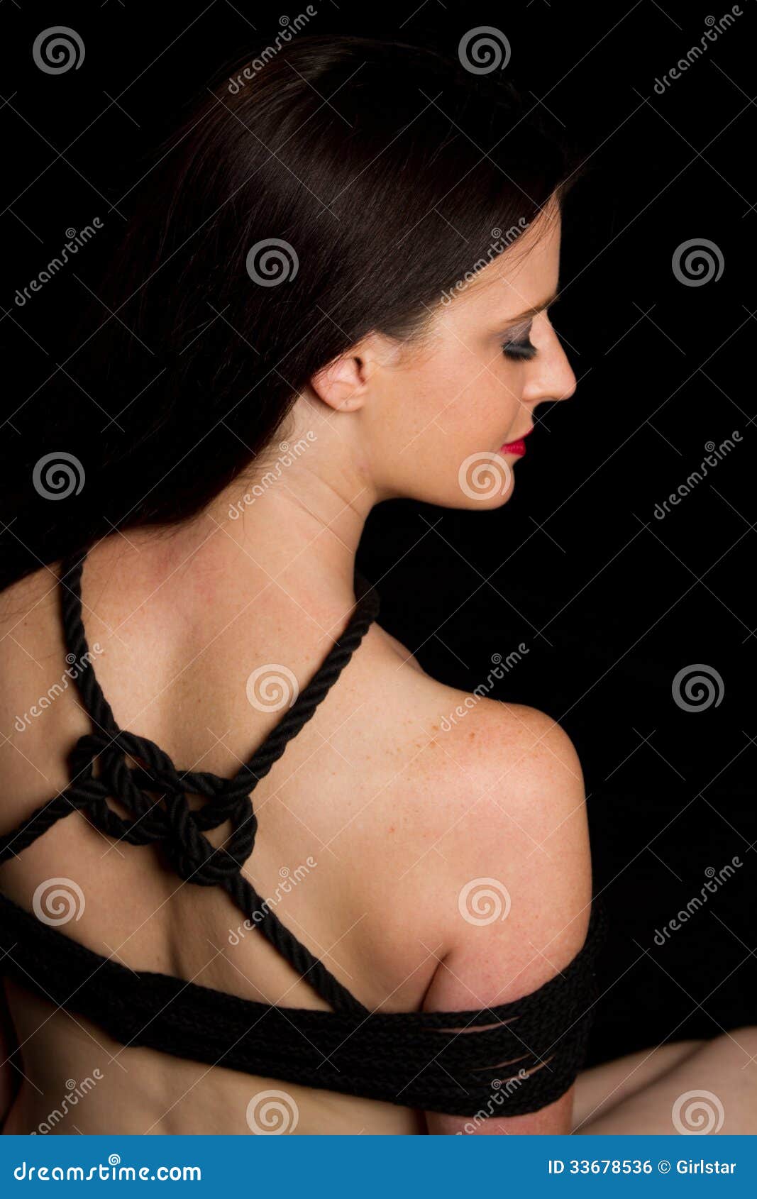 Girl Close Up with Japanese Bondage Coin Knot Stock Photo - Image