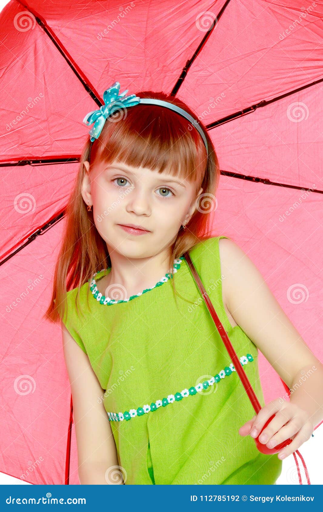 The Girl Closed from the Sun and Rain Under a Red Umbrella. Stock Photo ...