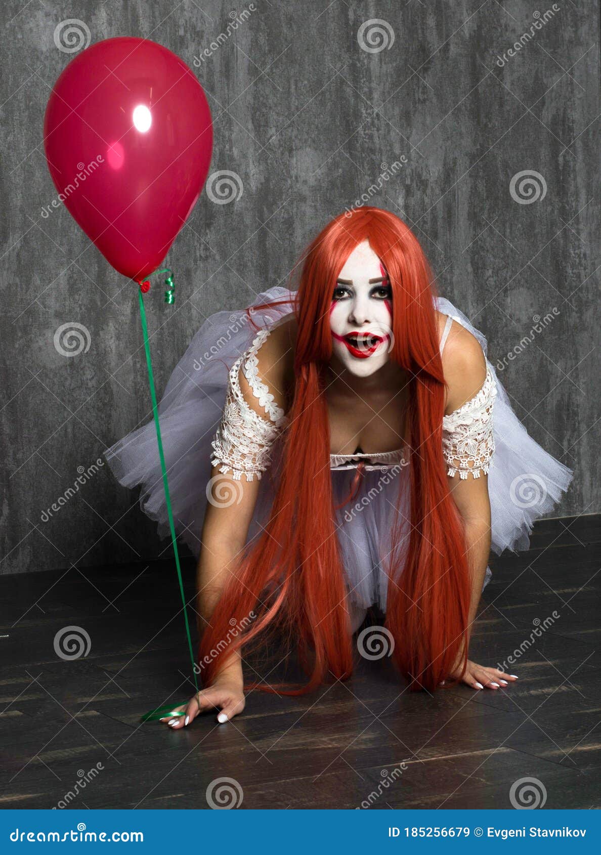 A Girl In A Clown Costume With Scary Makeup Stock Image Image Of Beautiful Monster