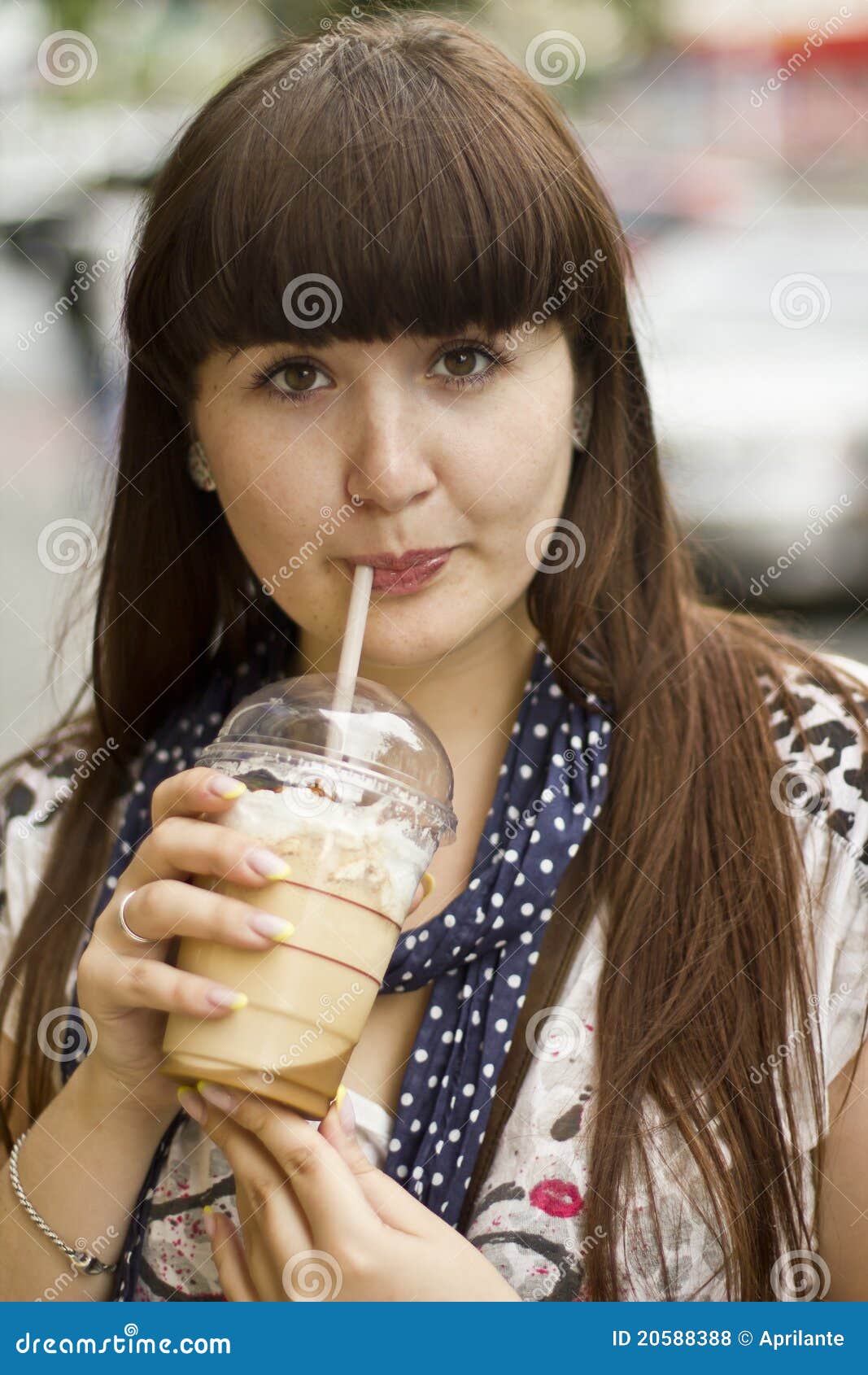 Girl with coffee stock photo. Image of kiss, latt, latte 20588388