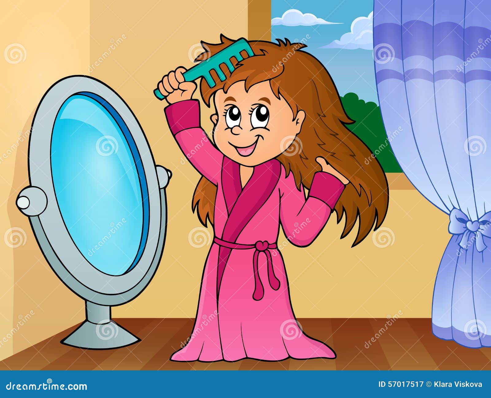 Girl Is Combing Her Hair With Brush Vector Illustration girl-is-combing-her-hair-with-brush-vector-illustration