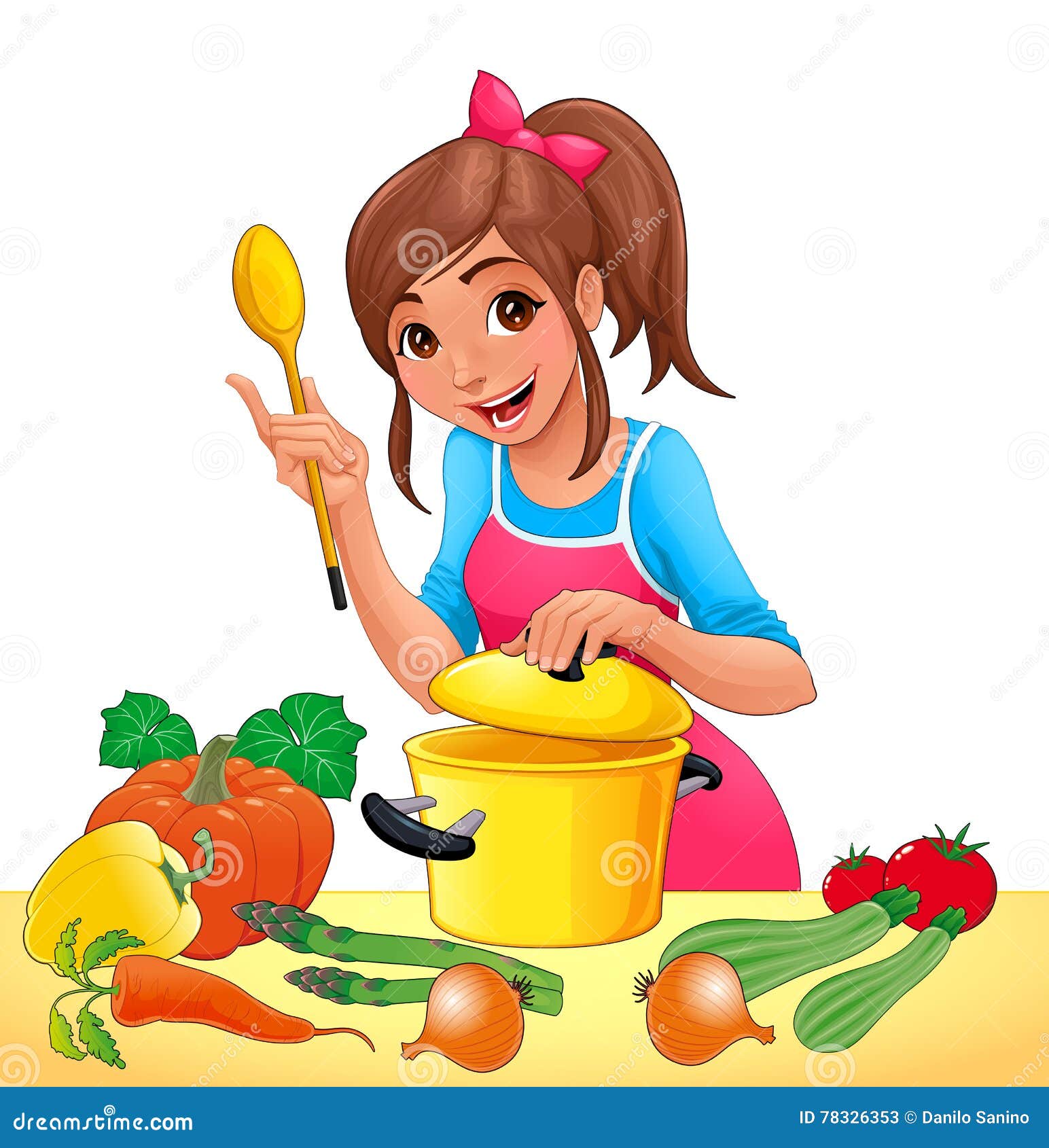 Download Girl With Is Cooking With Several Vegetables Stock Vector ...