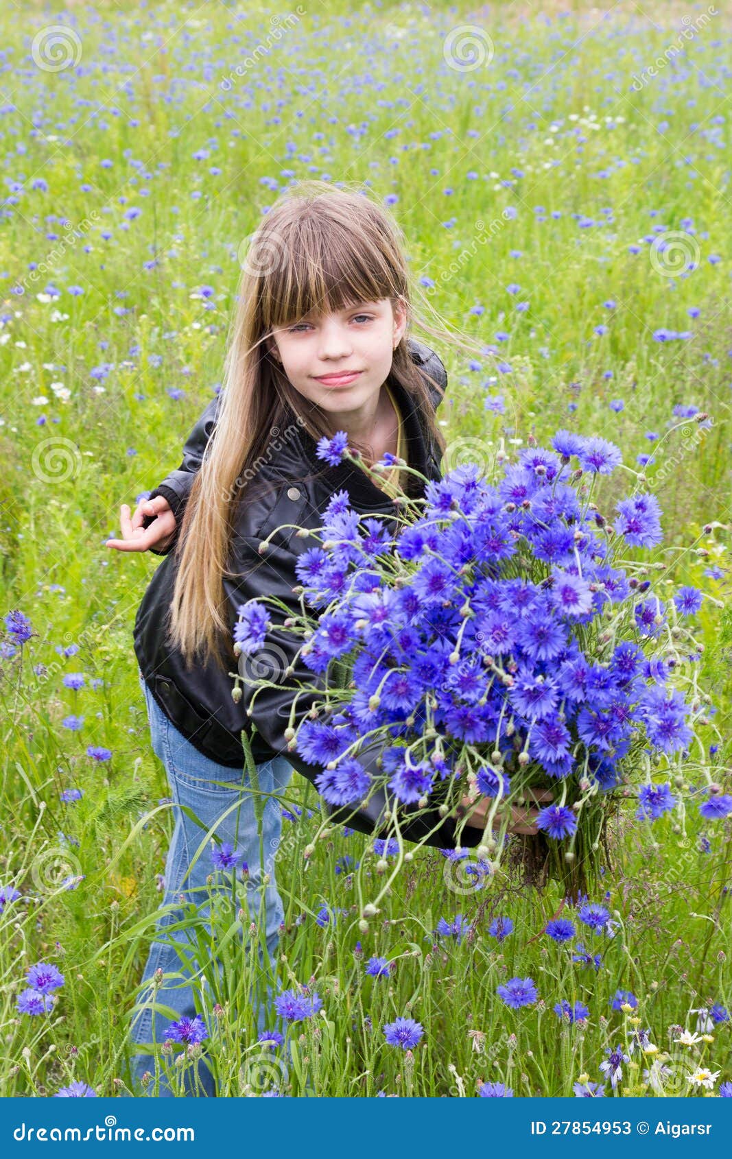 Girl with cornflower stock image. Image of teenage, bouquet 27854953