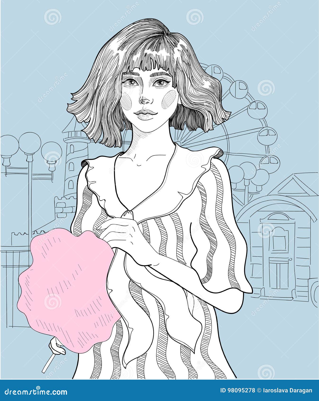 Girl with cotton candy stock vector. Illustration of background - 98095278 Girl with cotton candy stock vector. Illustration of background - 98095278