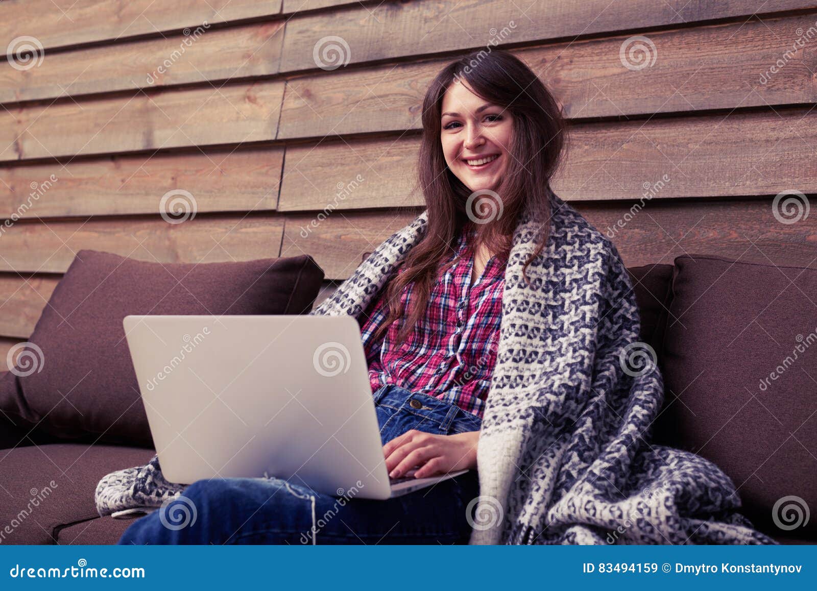 Girl Covered with Blanket Using Laptop Stock Image Image of business, casual 83494159