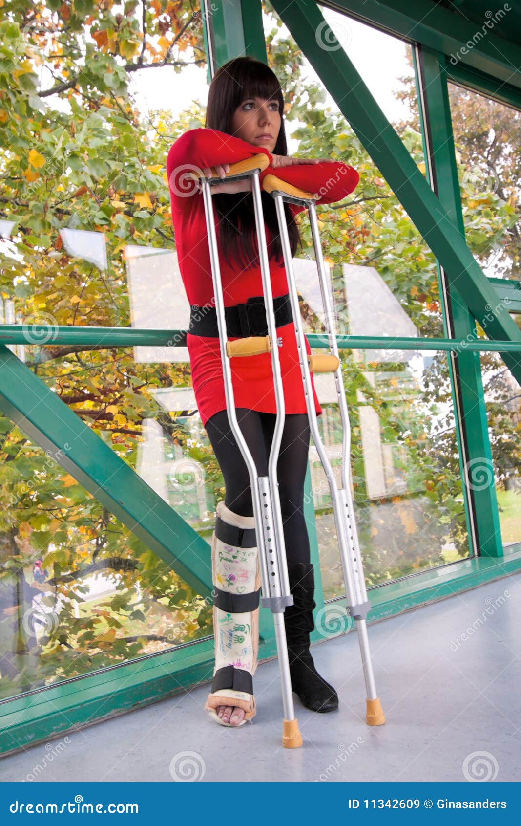 Girl with Crutches and Cast Stock Image Image of hurt, walkway 11342609