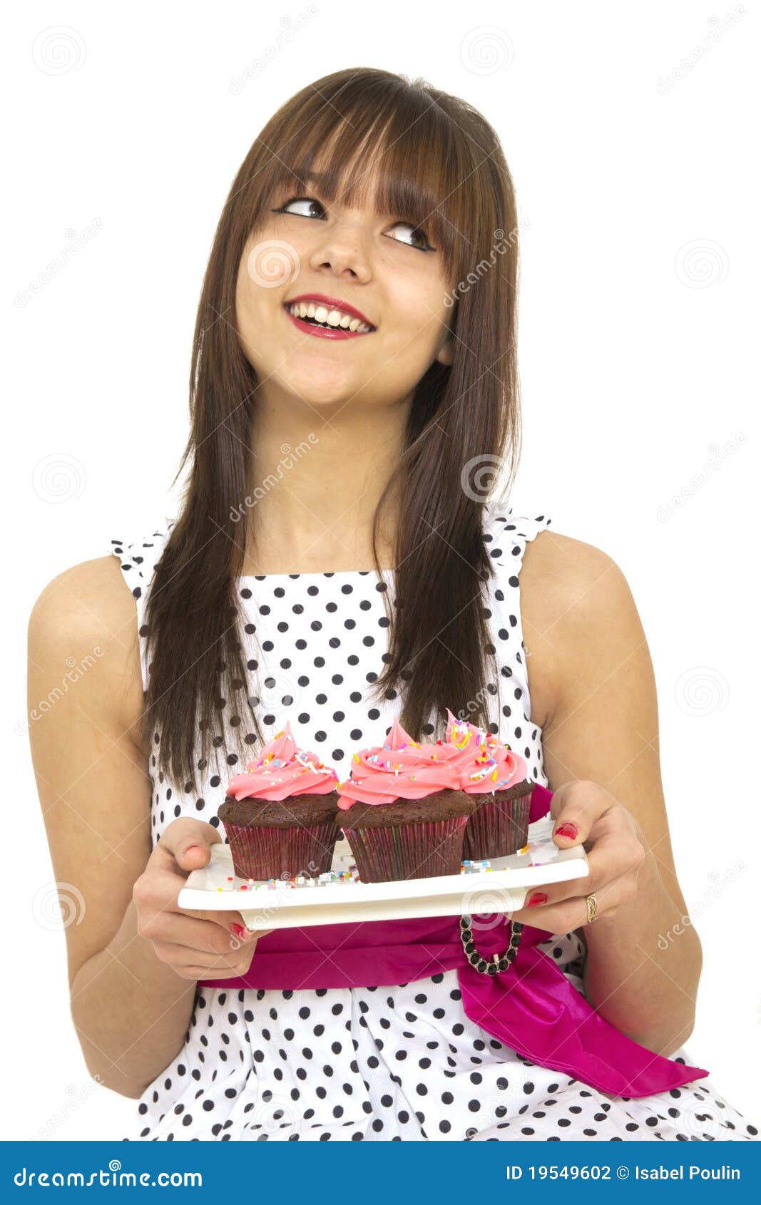 Girl with cupcakes stock photo. Image of frosting, flame 19549602