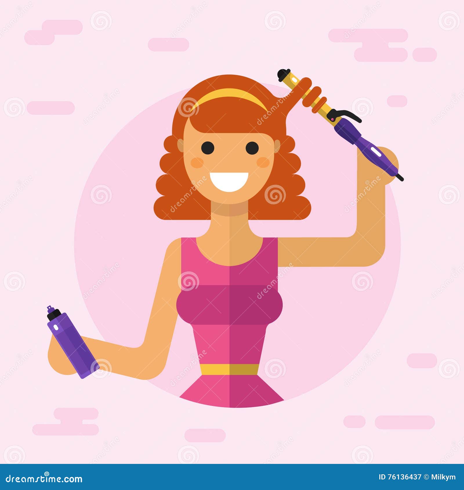 Girl curling her hair stock vector. Illustration of hairdo - 76136437