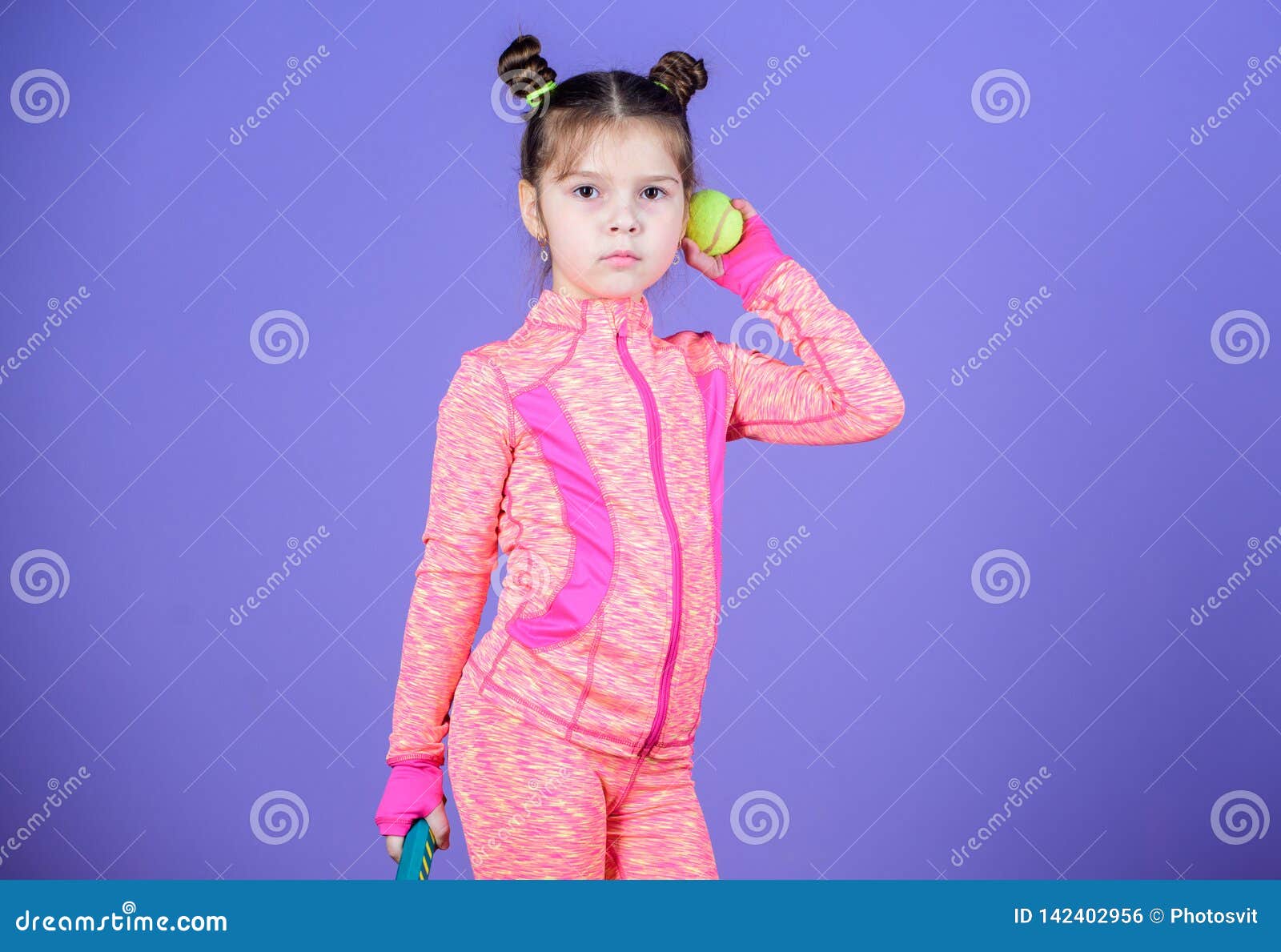 Girl Cute Child Double Bun Hairstyle Tennis Player. Active Games. Sport  Upbringing. Small Cutie Likes Tennis Stock Photo - Image of athlete, games:  142402956