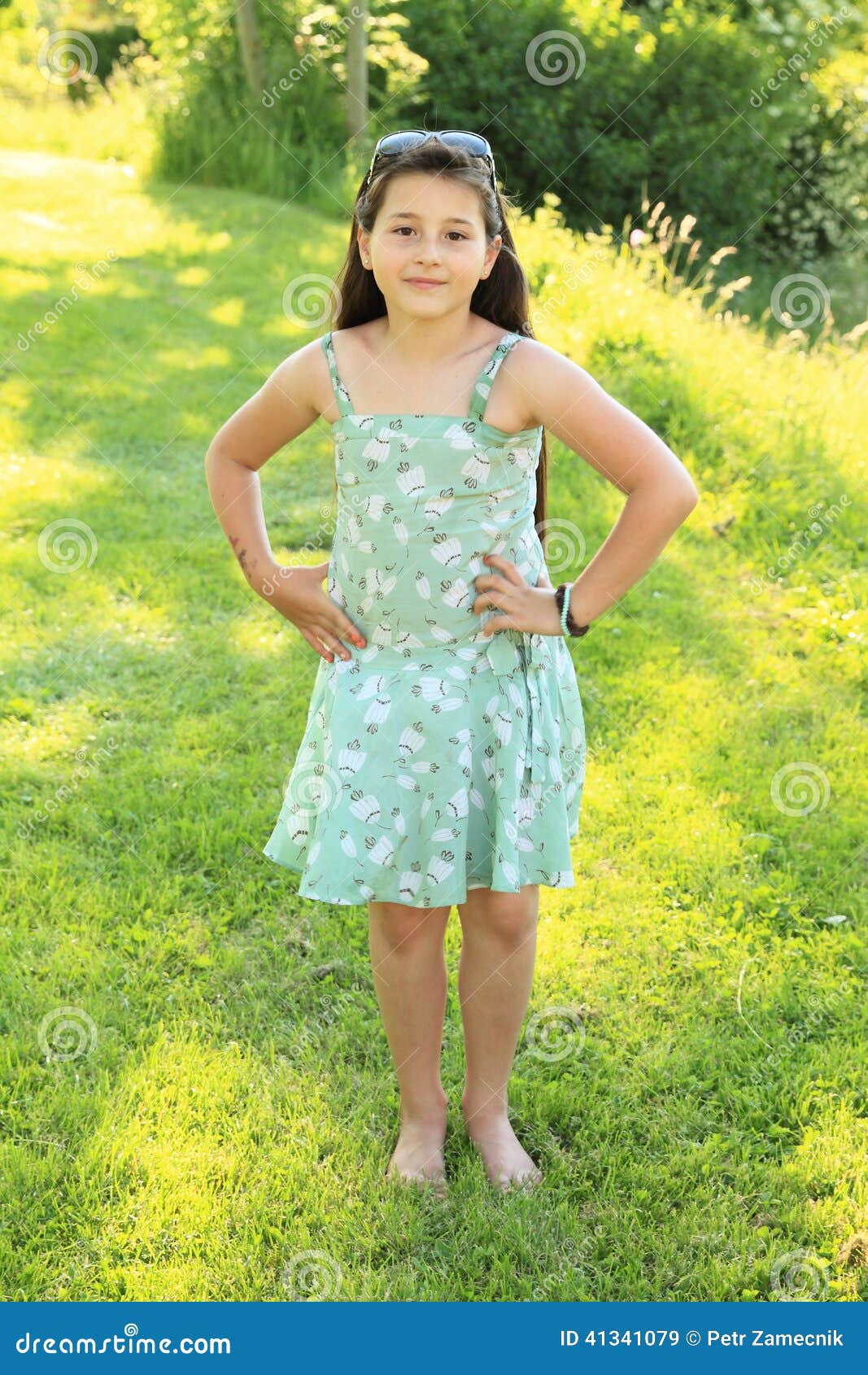 Girl in cute dress stock image. Image of hair, foot, dress - 41341079