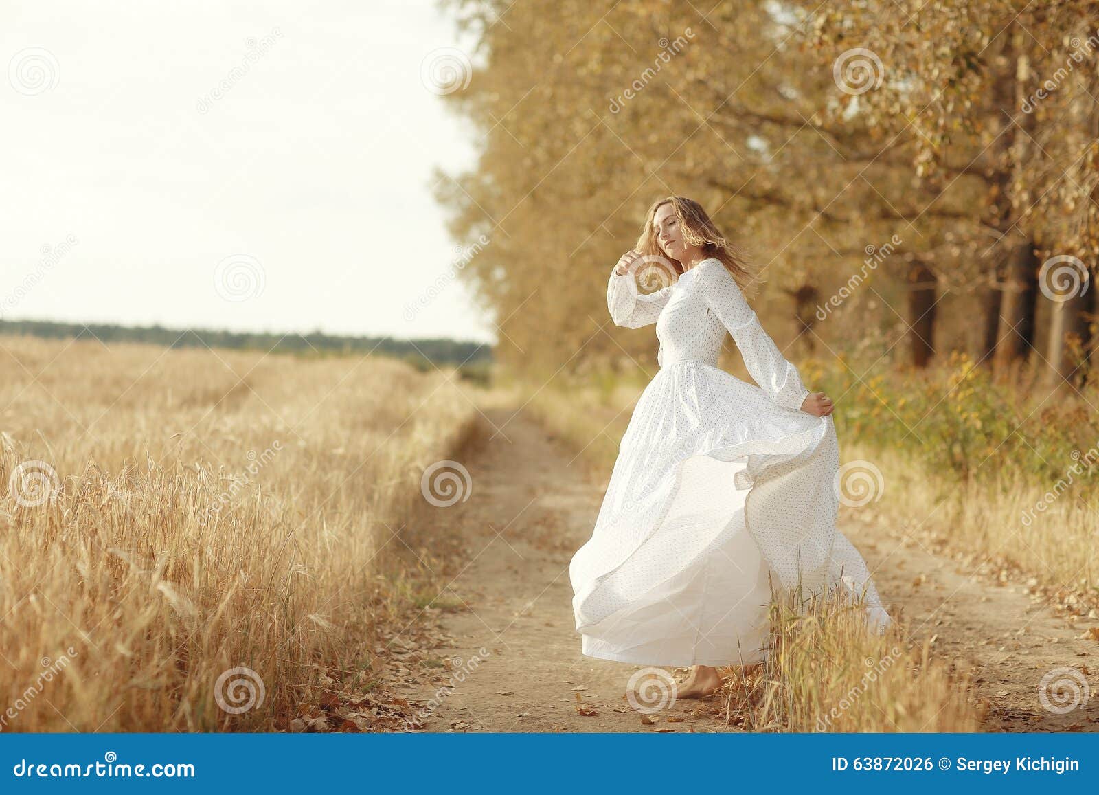 Girl Dancing in Field in White Dress Stock Photo Image of happiness