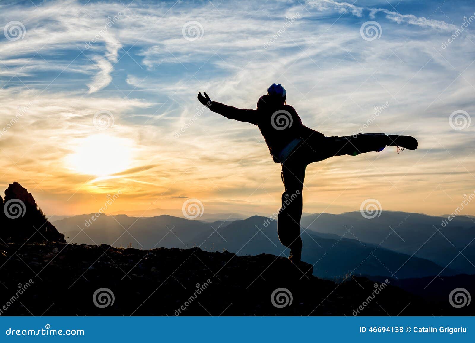 Girl Dancing on Top of the Mountain Stock Photo Image of color, motivational 46694138
