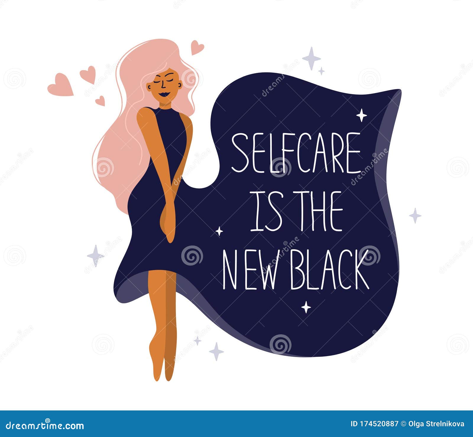 girl in dark dress and quote selfcare is the new black