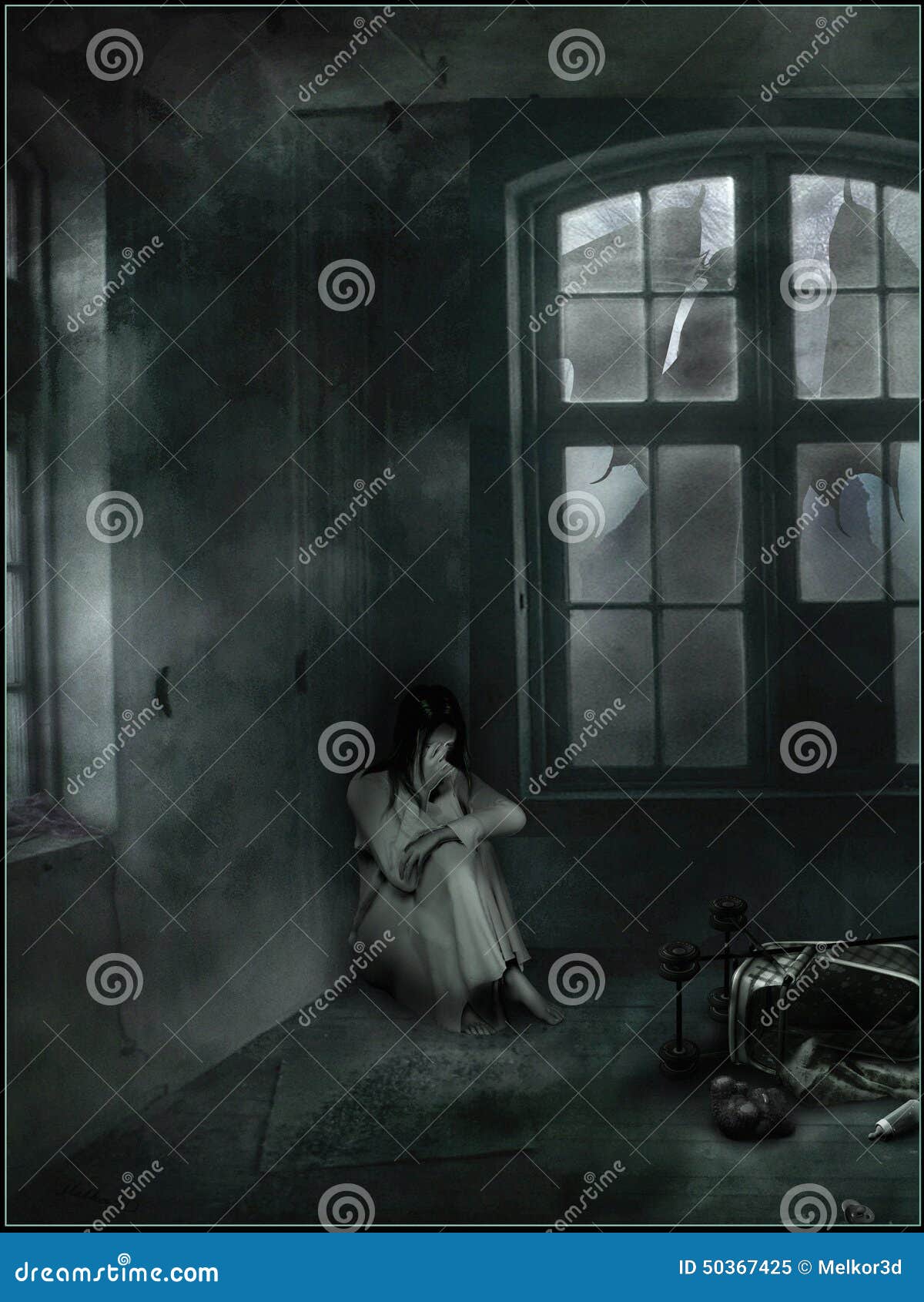 Girl In A Dark Room Stock Illustration - Image: 50367425