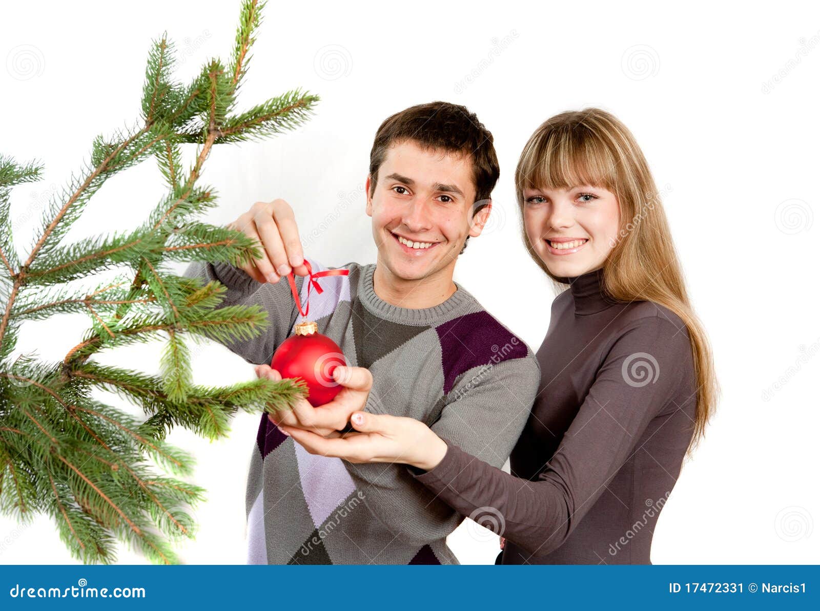 Girl Decorating the Christmas Tree with Guy at Hom Stock Image Image of together, tinsel 17472331