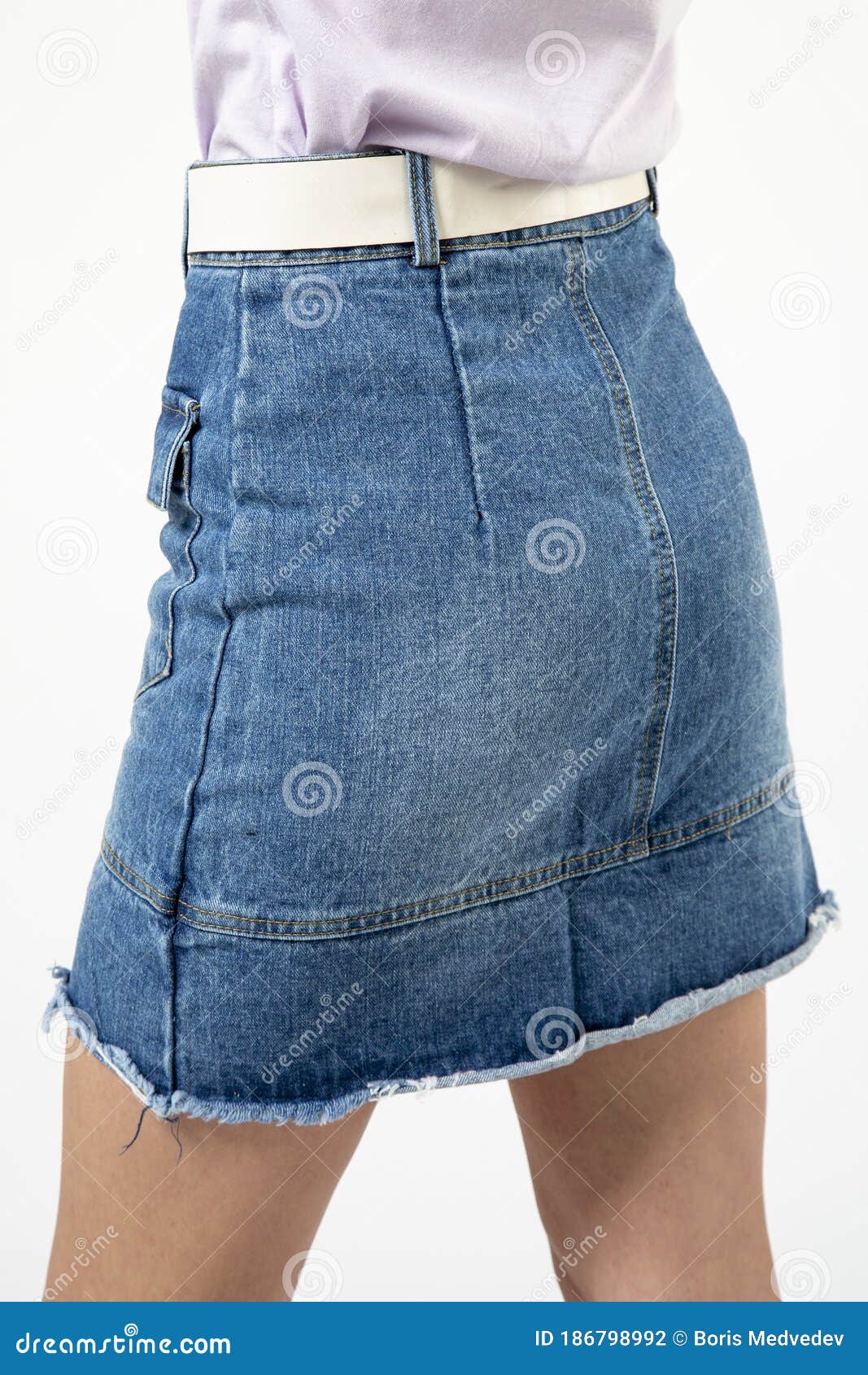 Girl in a Denim Short Skirt and High Heels Stock Photo - Image of black ...