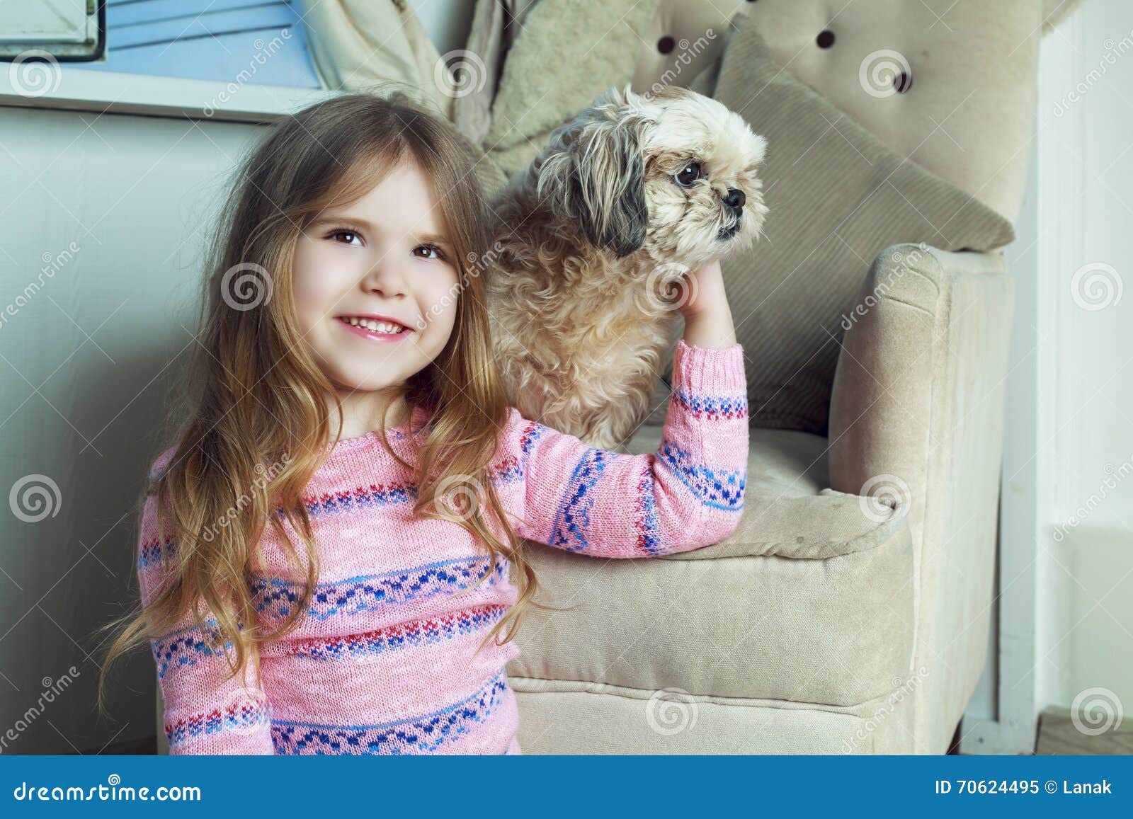 Girl with a dog stock image. Image of happiness, hair - 70624495
