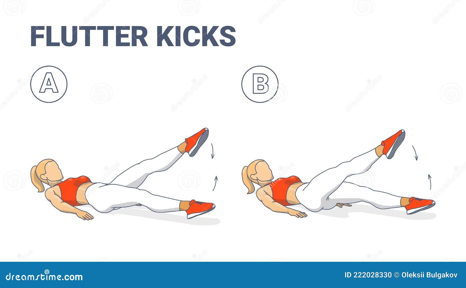 girl doing flutter kicks exercise fitness home workout guidance .  concept.