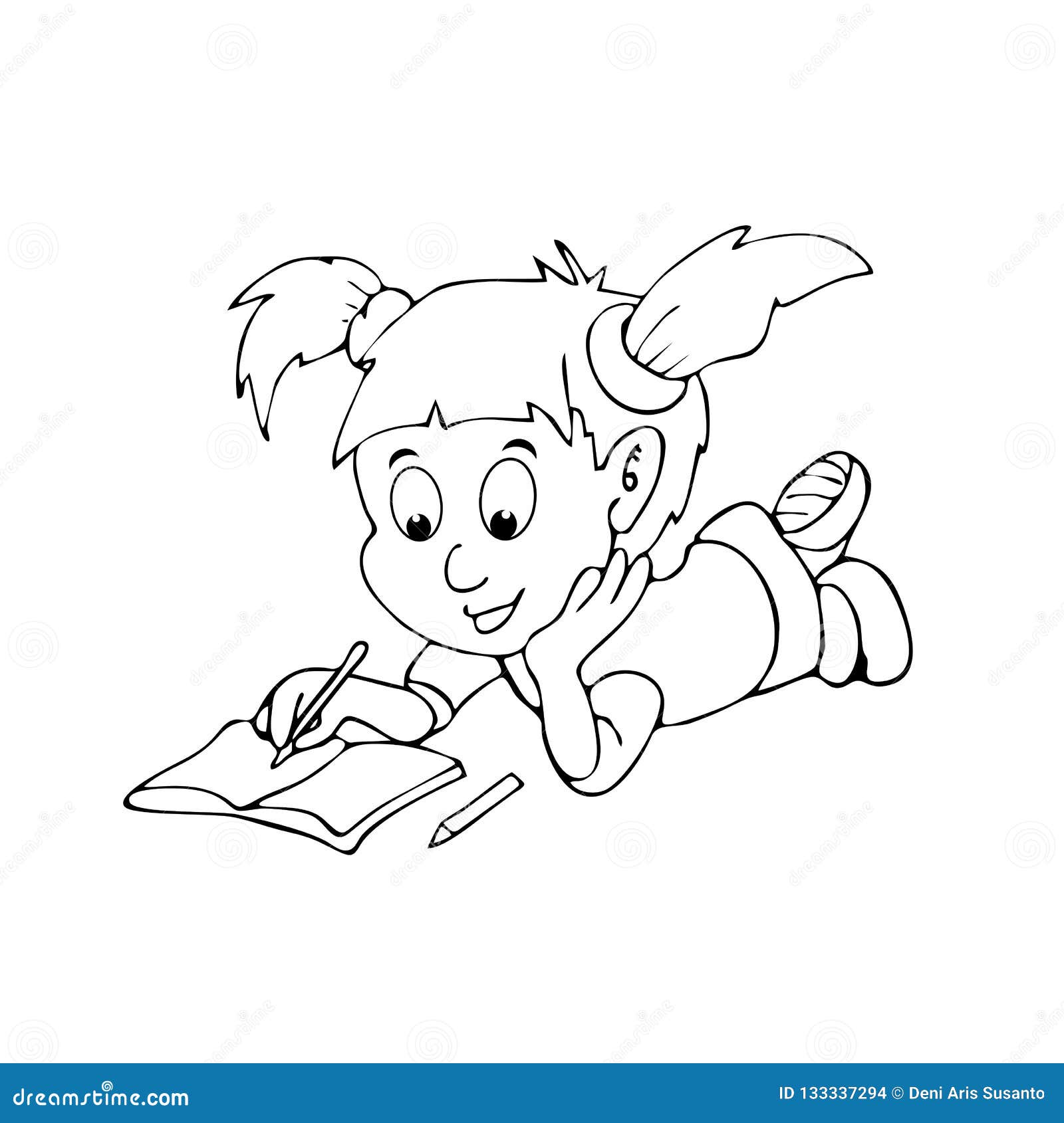 Download Girl Doing Homework Coloring Page Stock Illustration ...