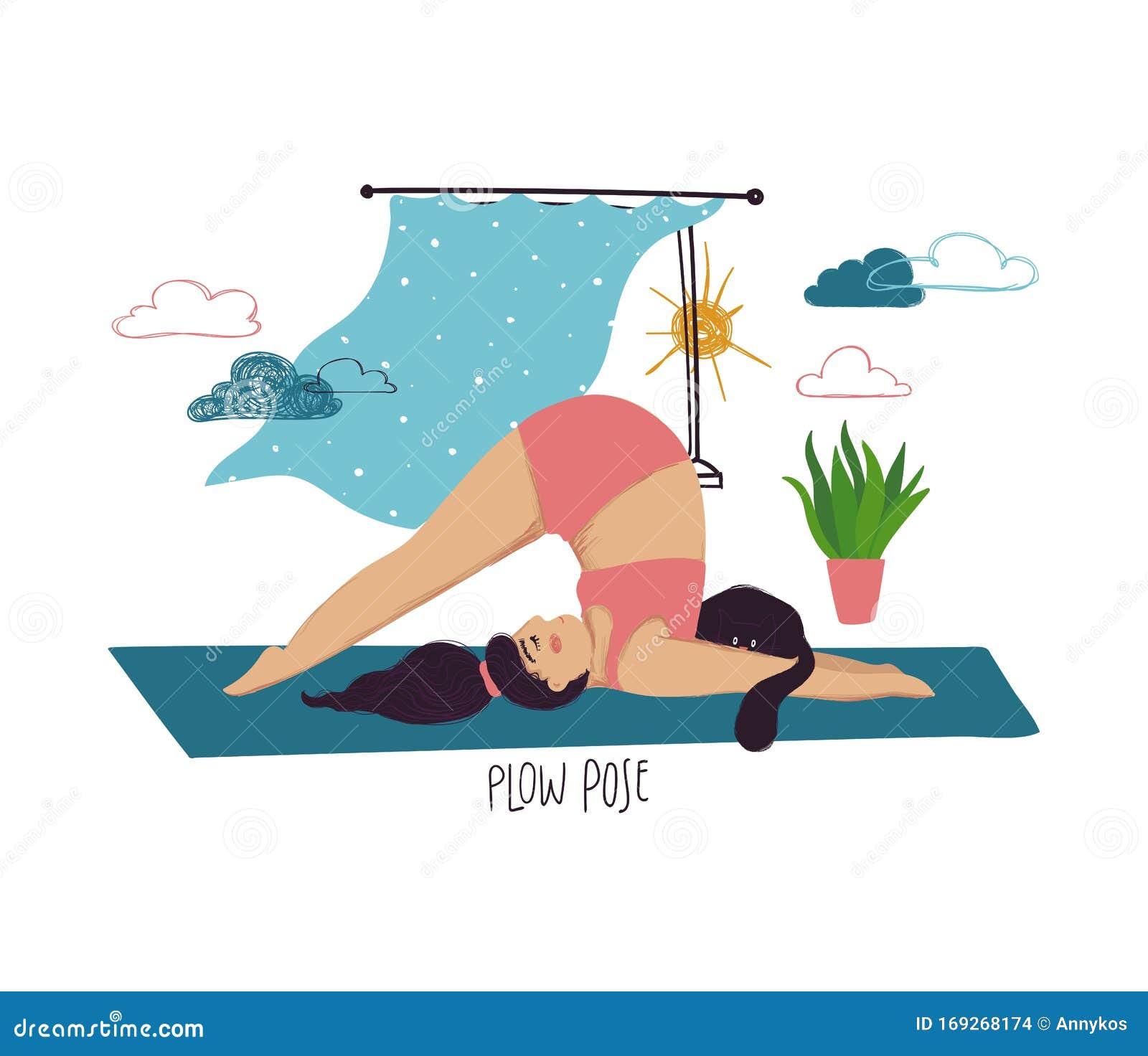 Girl Doing Plow Yoga Pose with Cat Stock Vector - Illustration of humor, care: 169268174 Girl Doing Plow Yoga Pose with Cat Stock Vector - Illustration of humor, care: 169268174