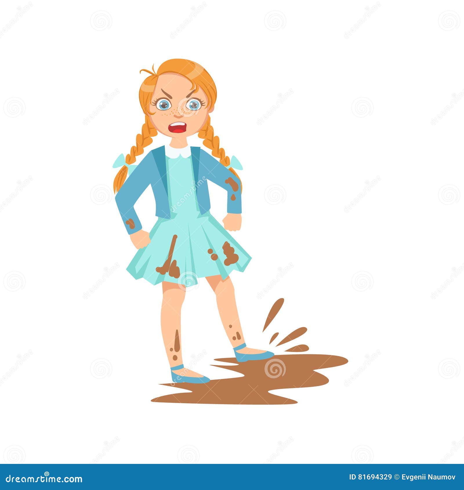 girl doing splash in mud puddle teenage bully demonstrating mischievous uncontrollable delinquent behavior cartoon