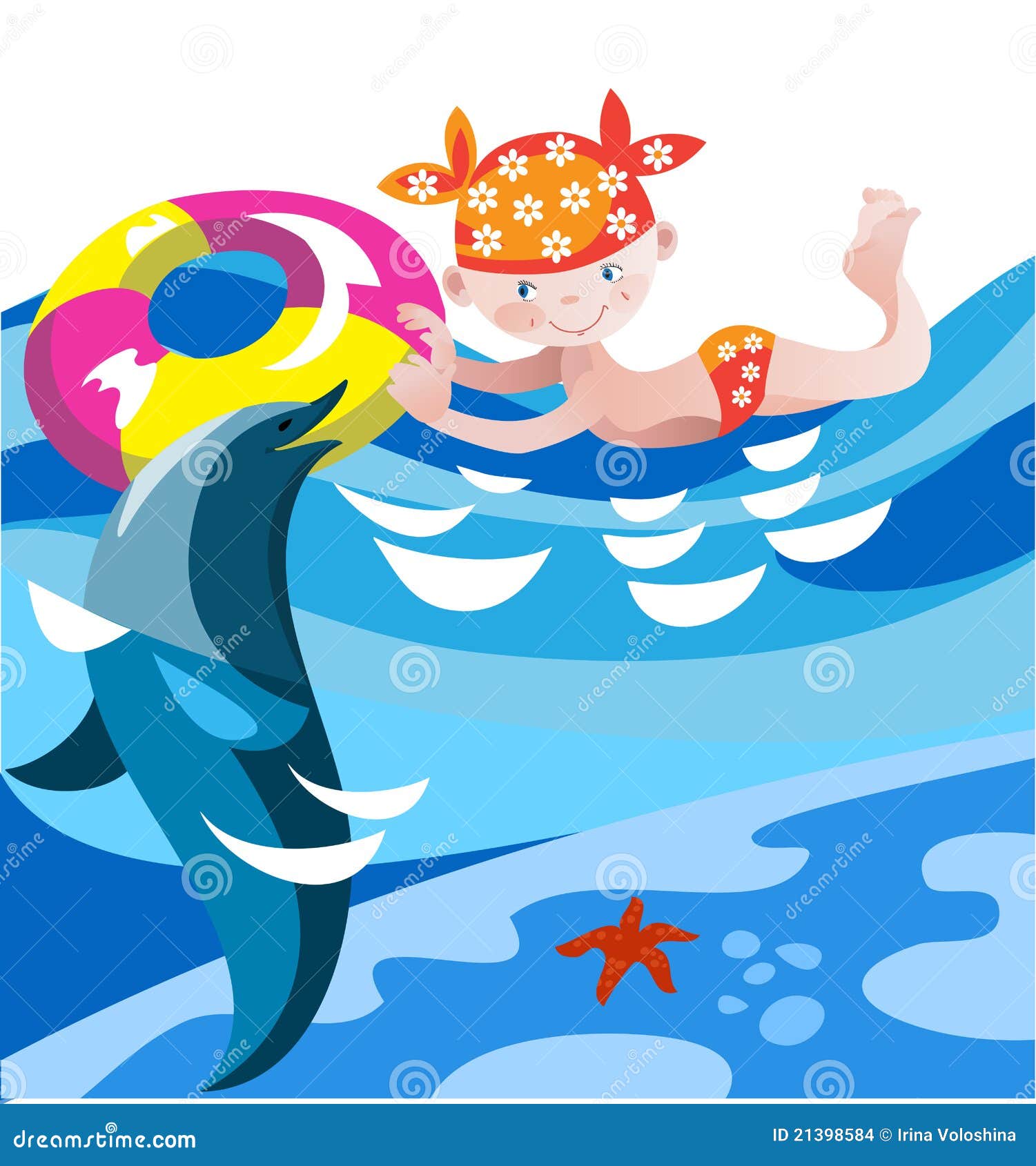 Girl and Dolphin stock illustration. Illustration of friend - 21398584