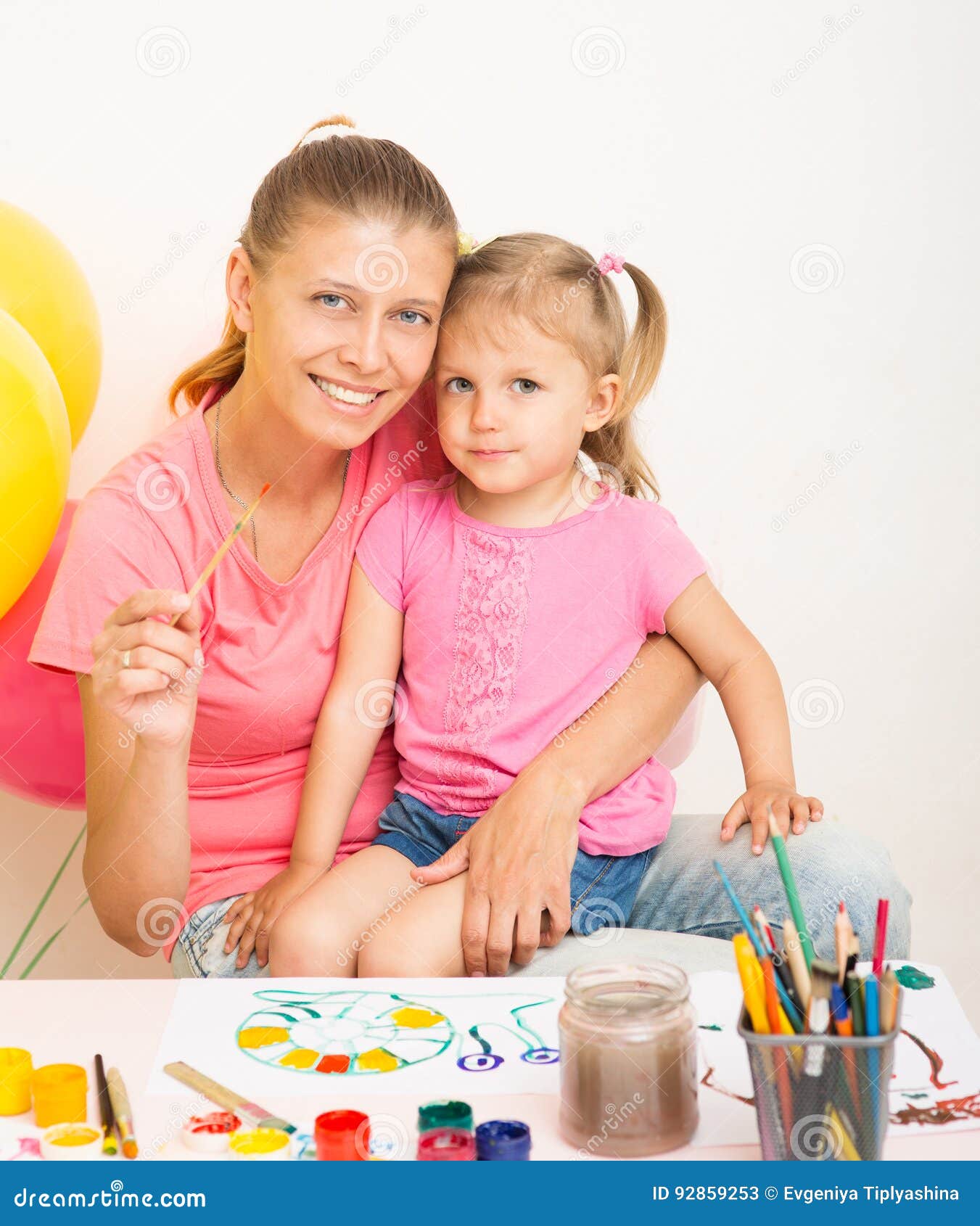 A Girl Draws with Her Mother Stock Image Image of lifestyle, mother