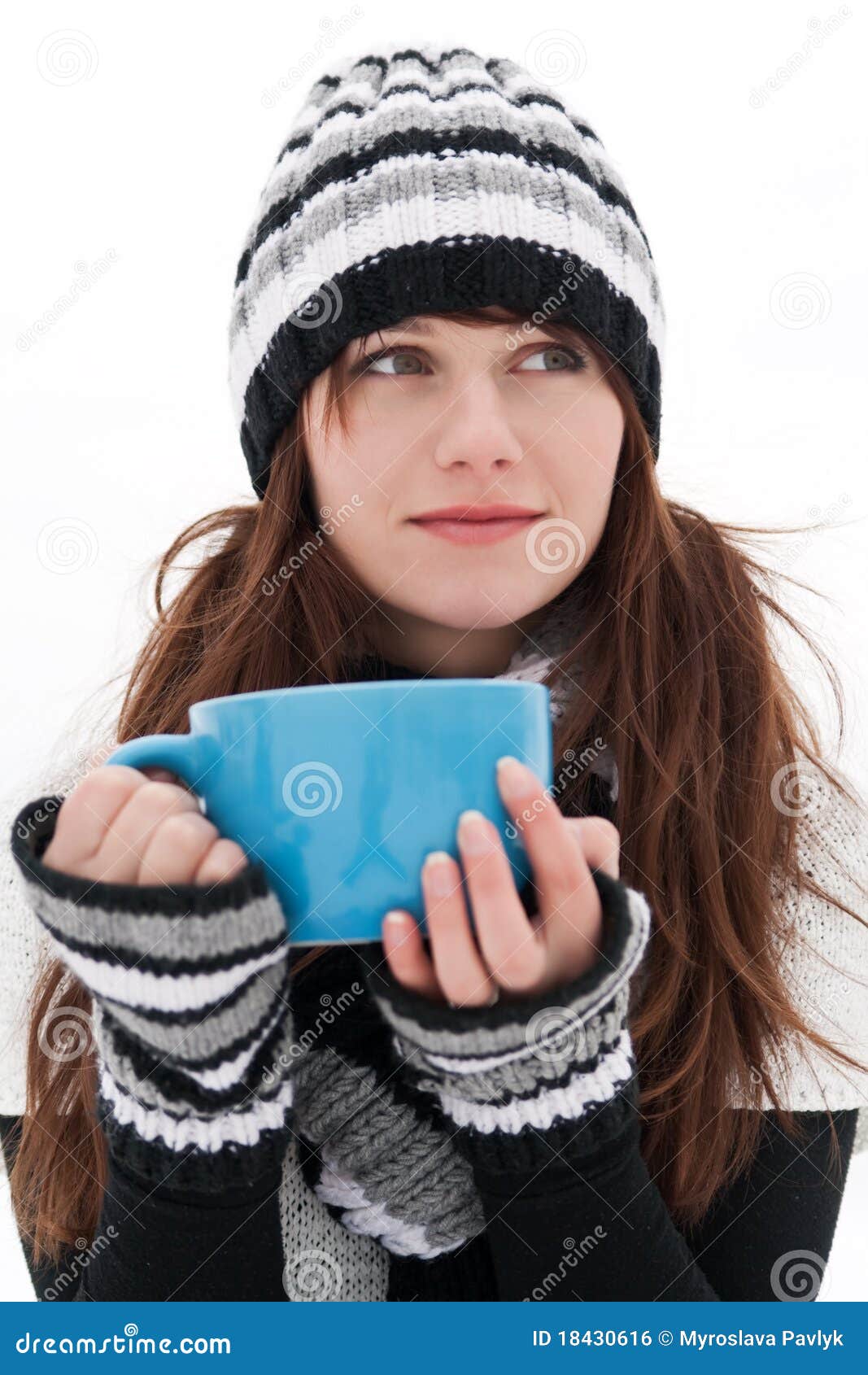 Girl is Dreaming and Holding a Blue Cup Stock Photo - Image of dreams ...