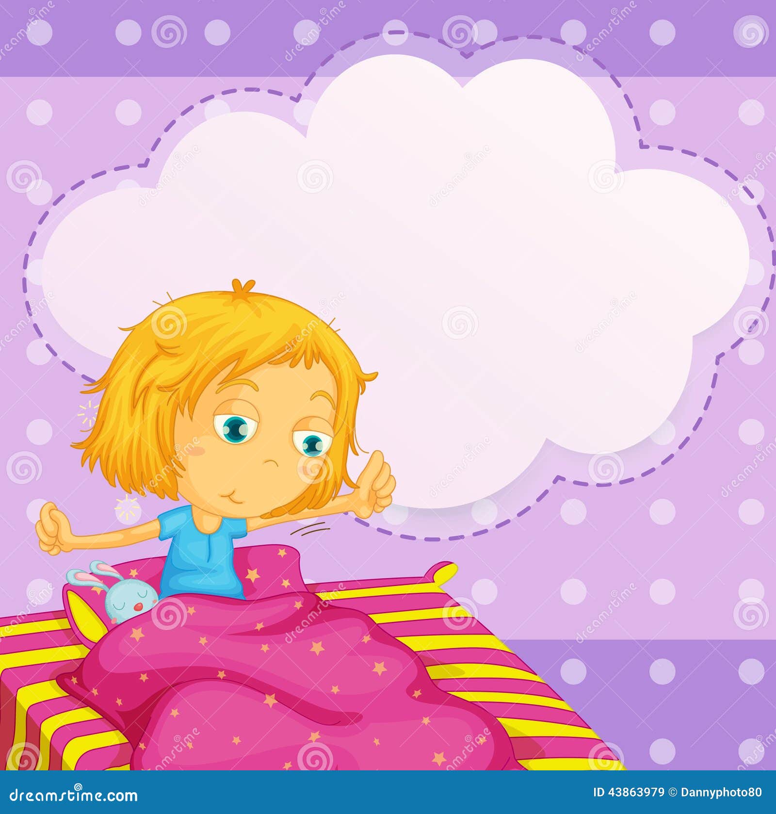 Girl dreaming stock vector. Illustration of pillow, purple - 43863979