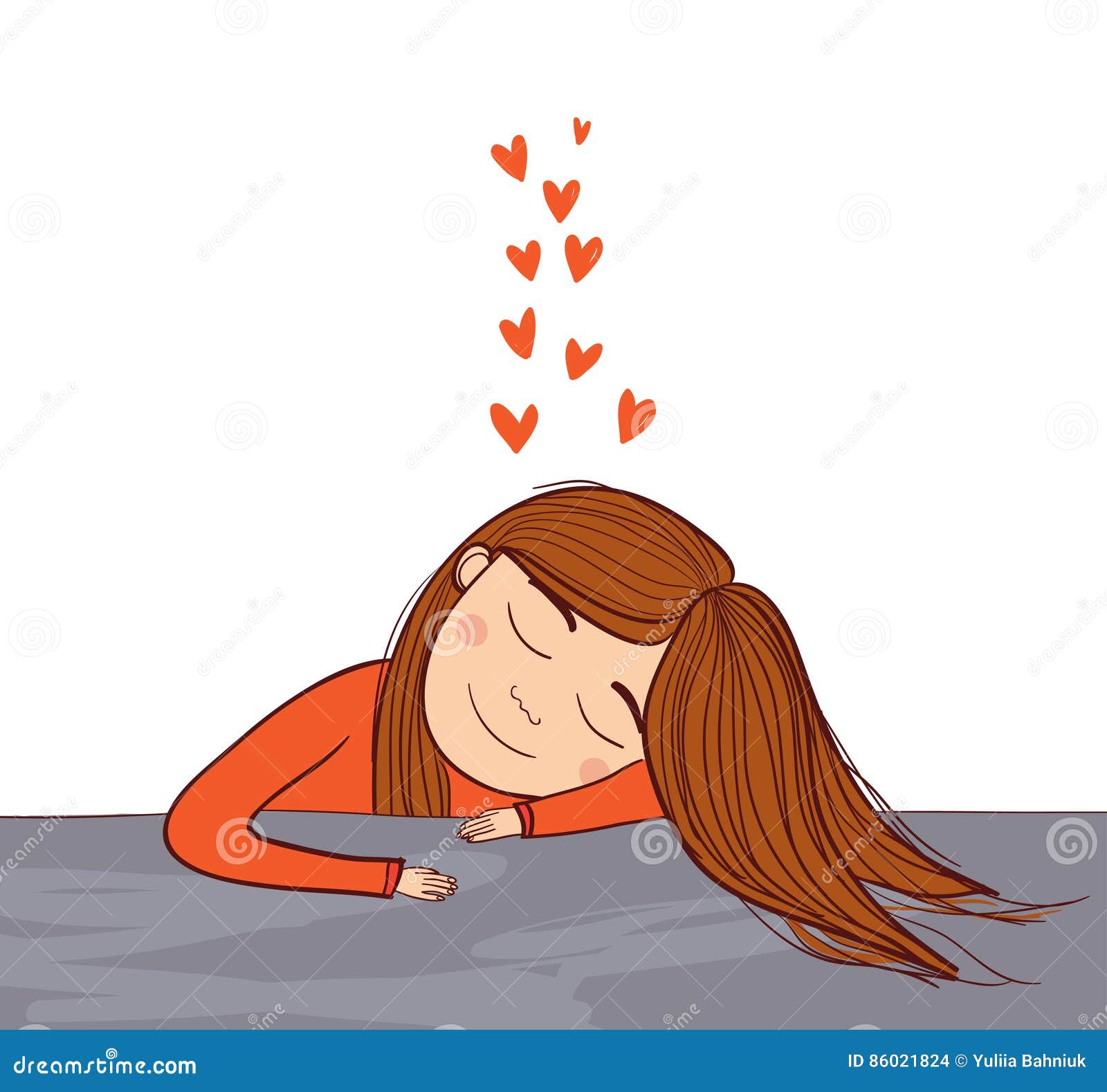 Girl Dreaming in Love with Red Hearts Stock Vector - Illustration of ...