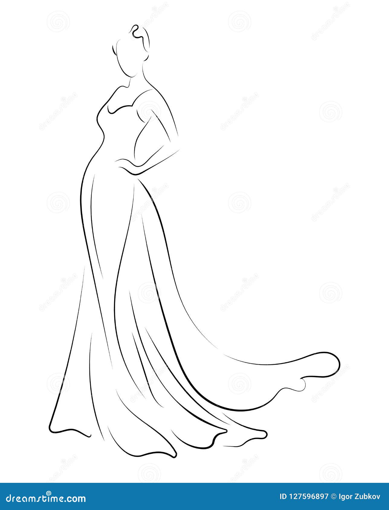 Girl in a Dress. Linear Outlines of a Female Figure in a Dress ...