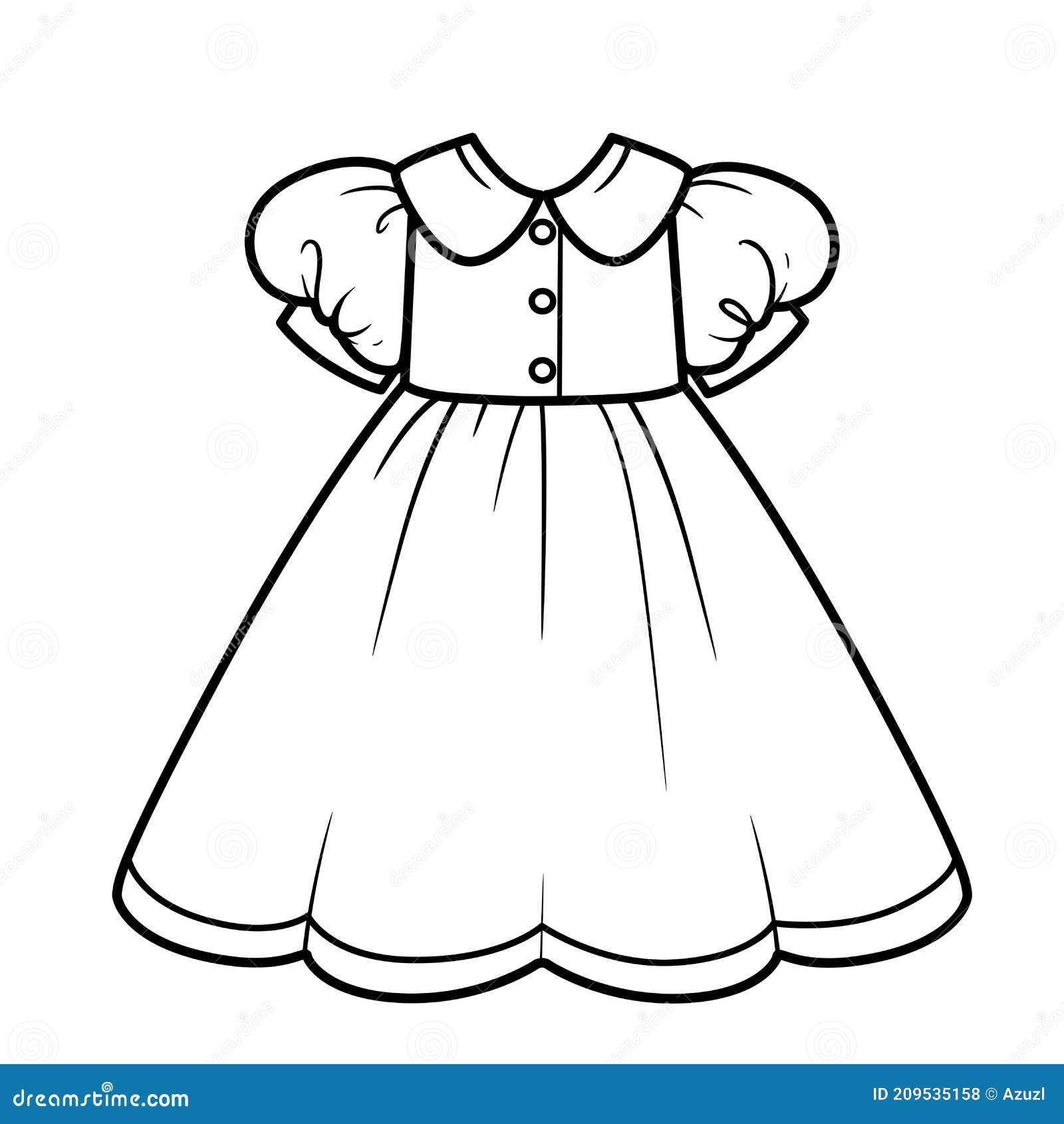Girl Dress with a Lush Skirt Outline for Coloring on a White Stock Illustration - Illustration ...