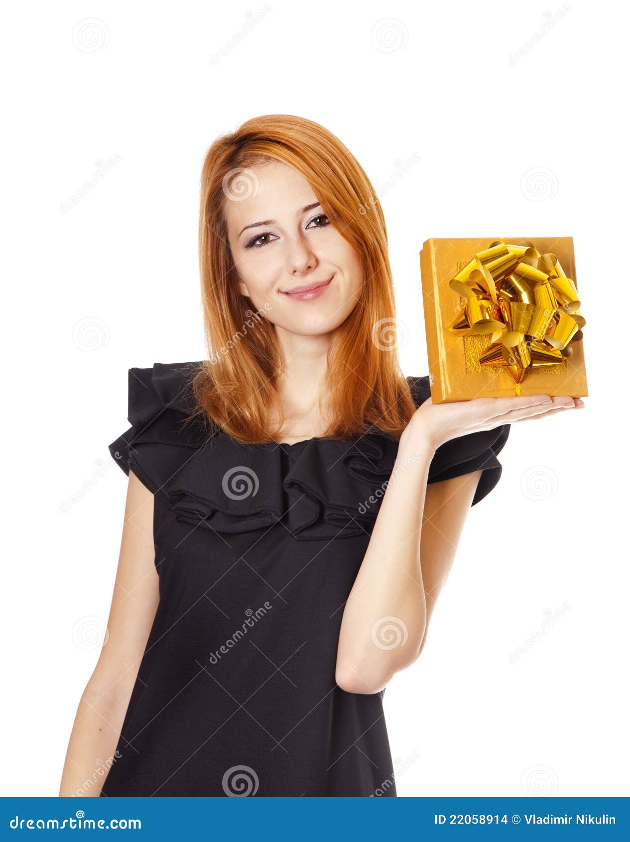 Girl in Dress with Present Box Stock Photo - Image of portrait, adult ...