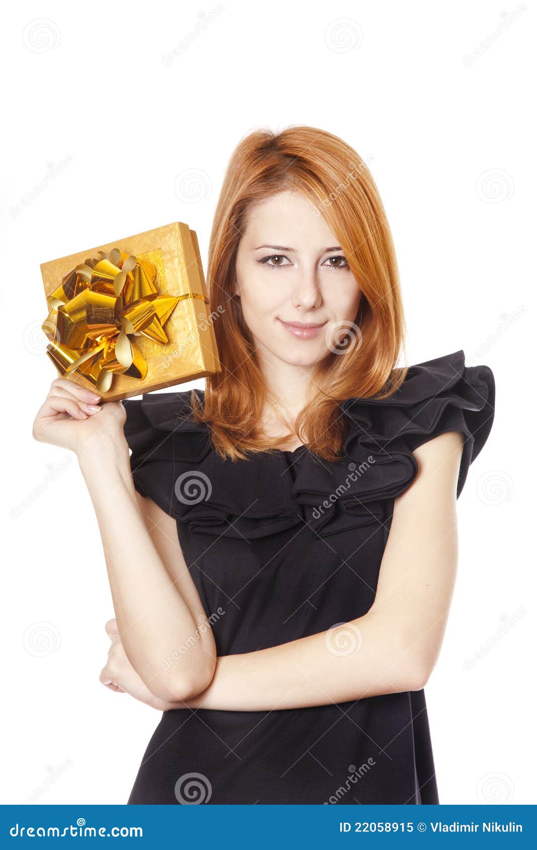 Girl in Dress with Present Box Stock Image - Image of valentine ...