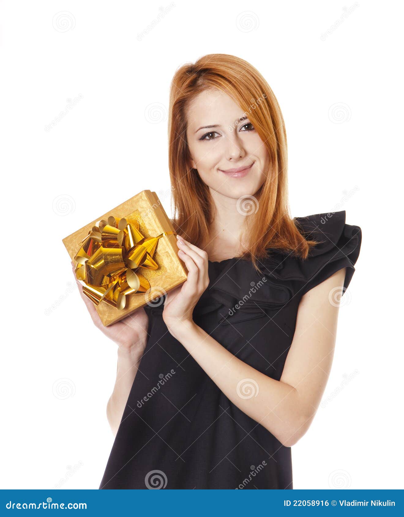 Girl in Dress with Present Box Stock Photo - Image of holiday, urban ...