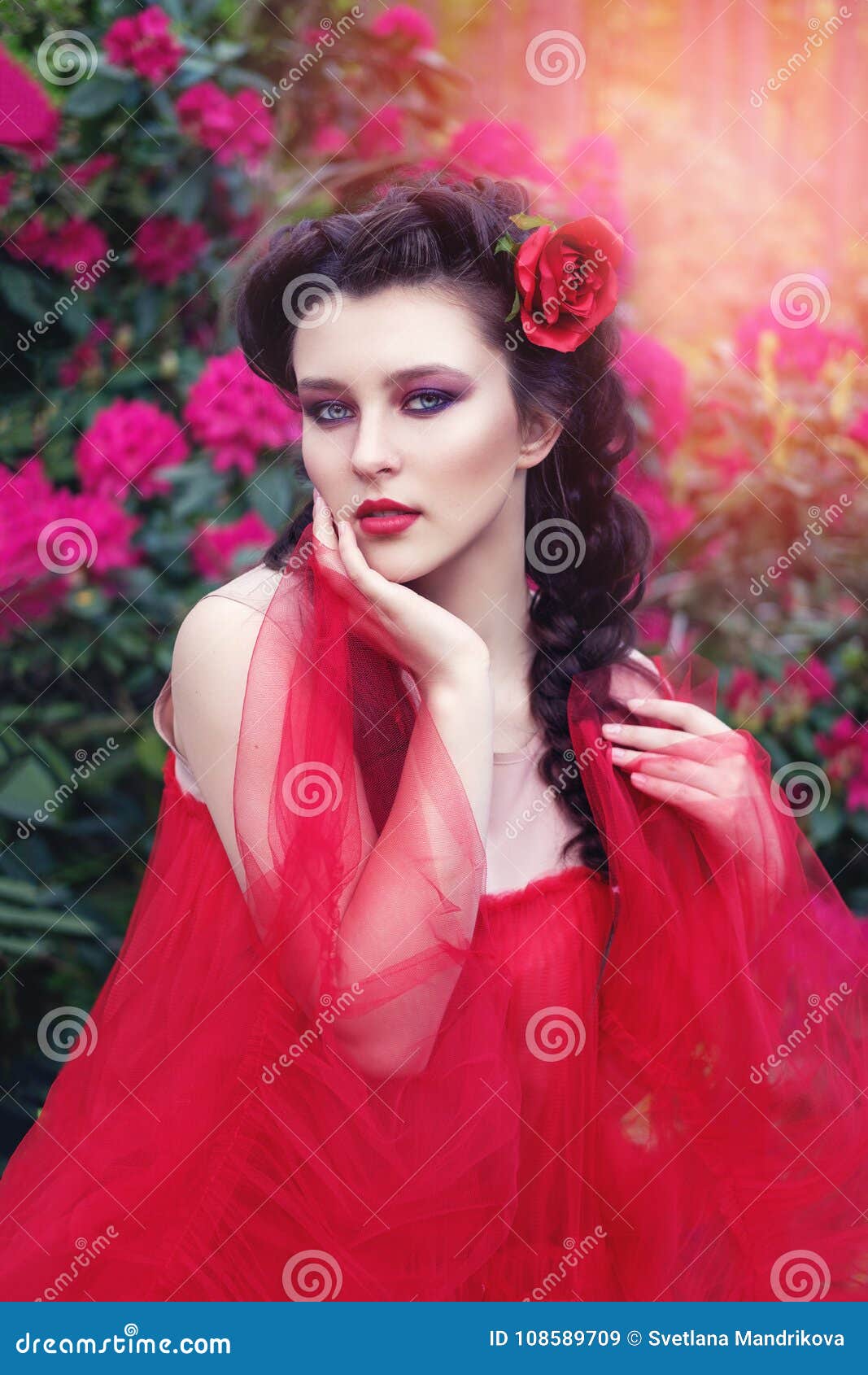 Girl in Dress in Rhododendron Garden Stock Image - Image of beauty ...