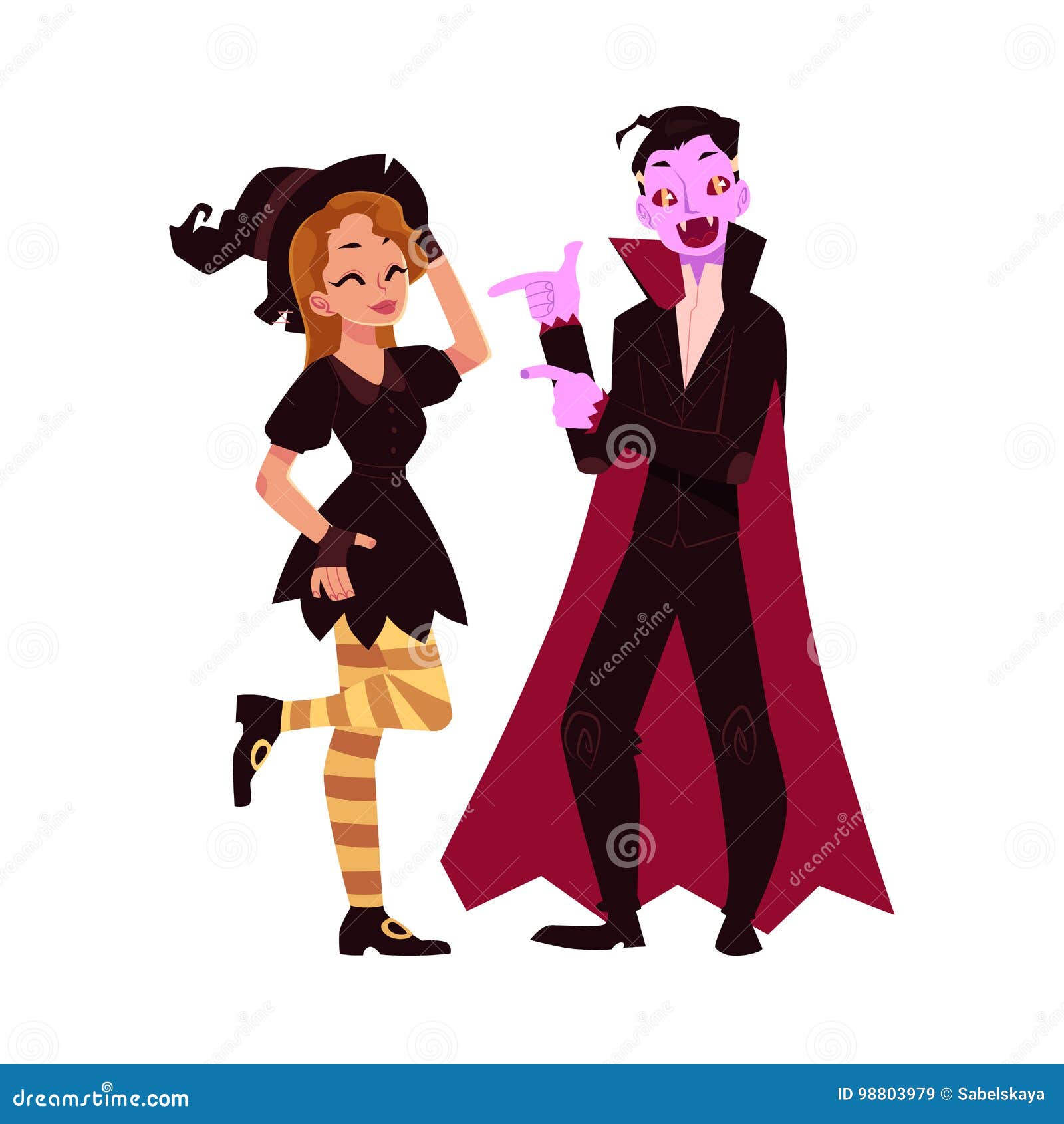 Cute Vector Halloween Characters Vampire Lady Dracula And