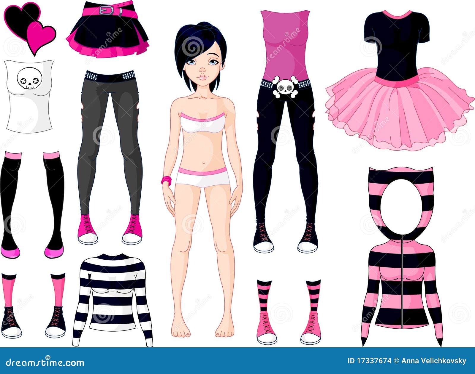 Girl with Dresses . Emo Stock Vector Illustration of fashion,