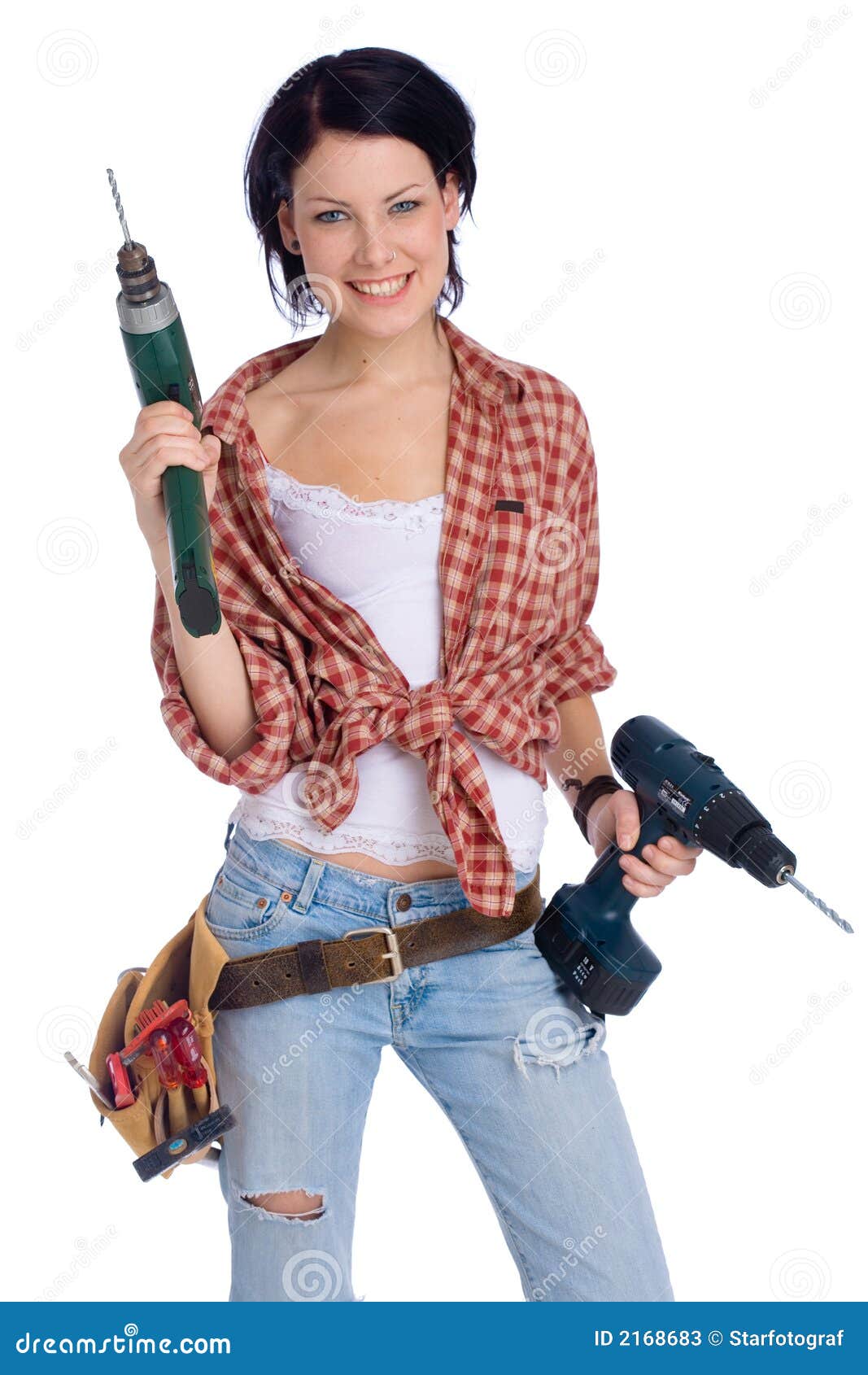 Girl with drill stock image. Image of hard, handywoman 2168683