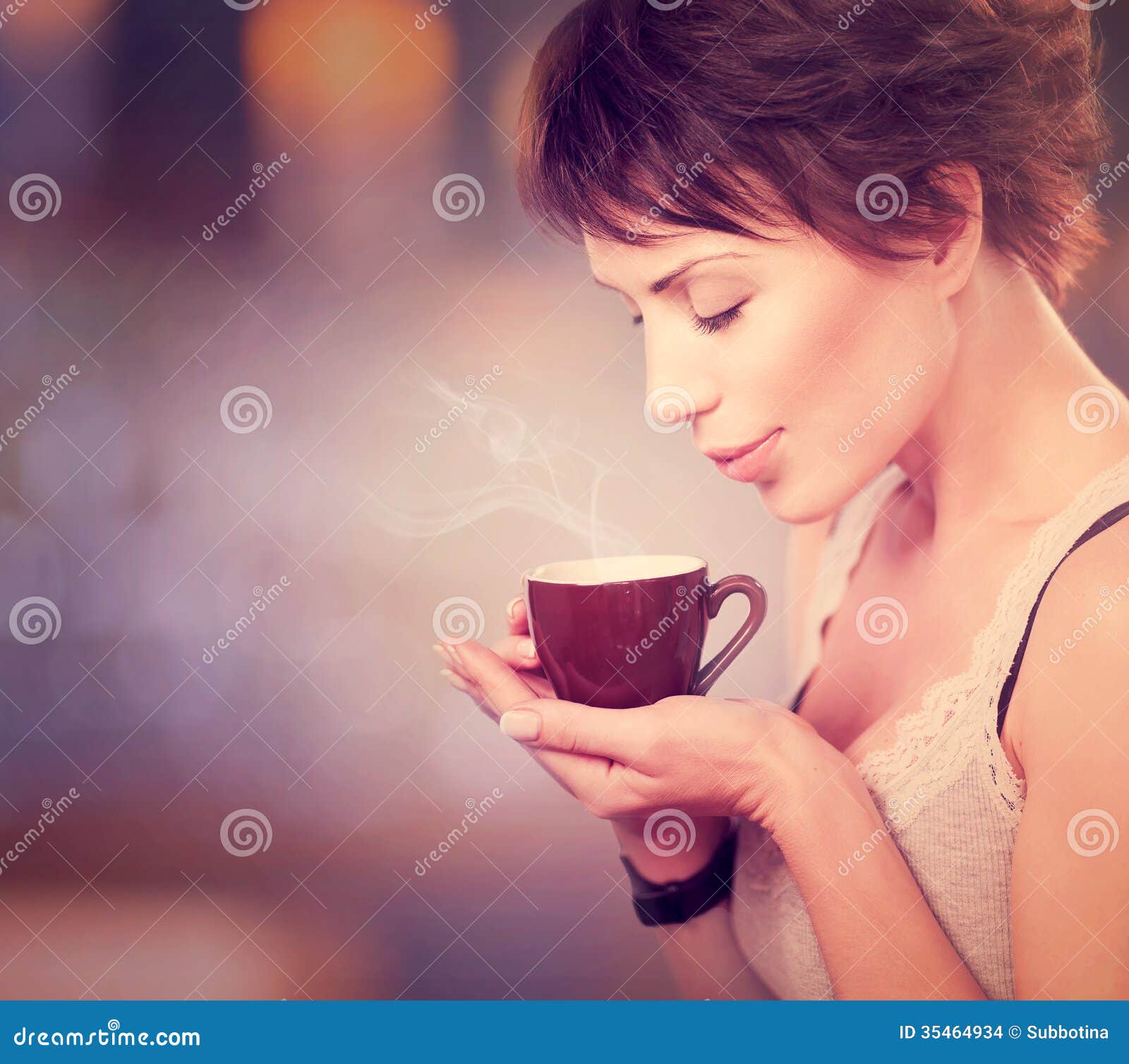 Girl Drinking Coffee stock photo. Image of aromatic, drinking 35464934