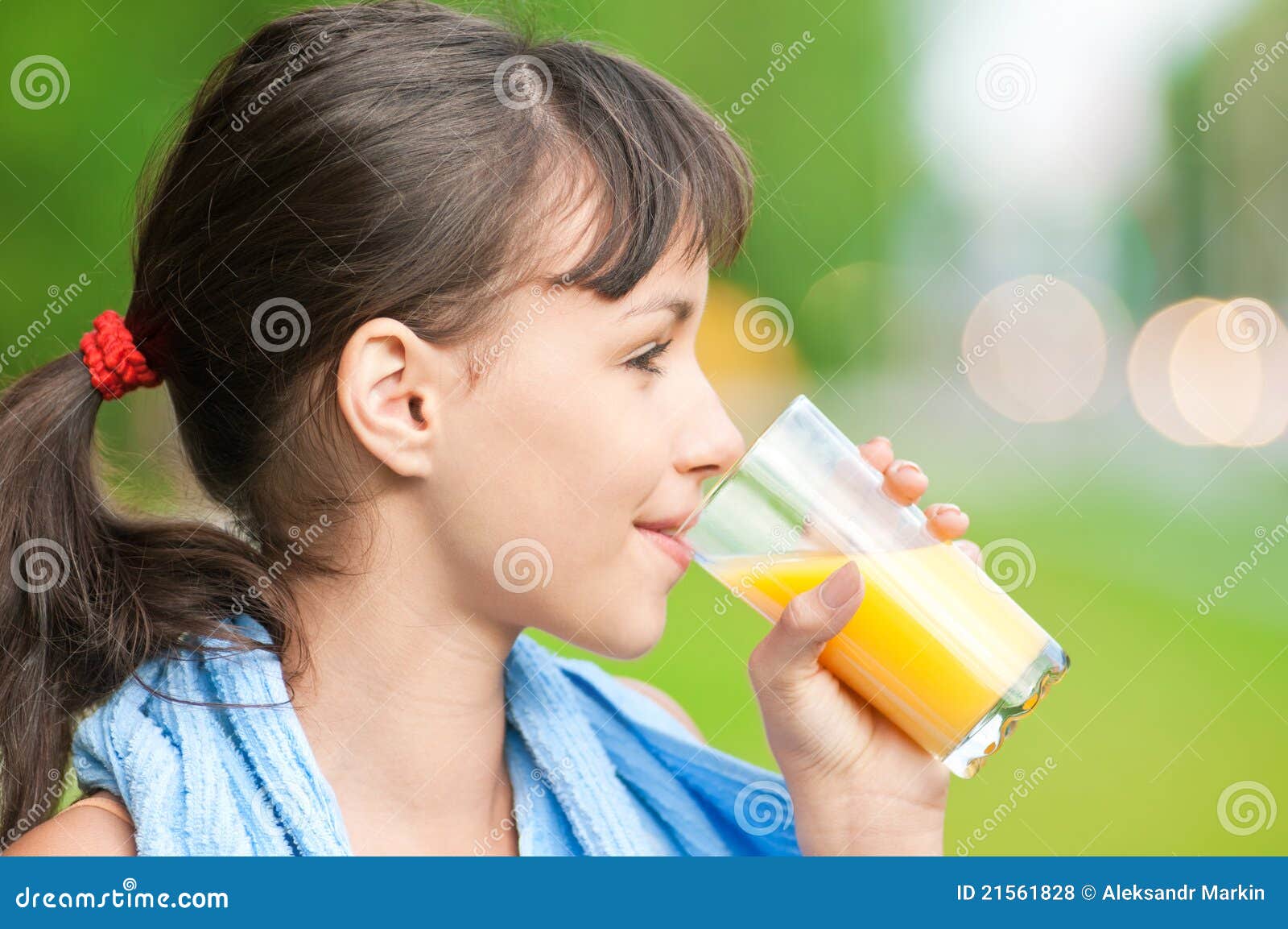 Girl Drinking Juice after Exercise Stock Photo Image of green
