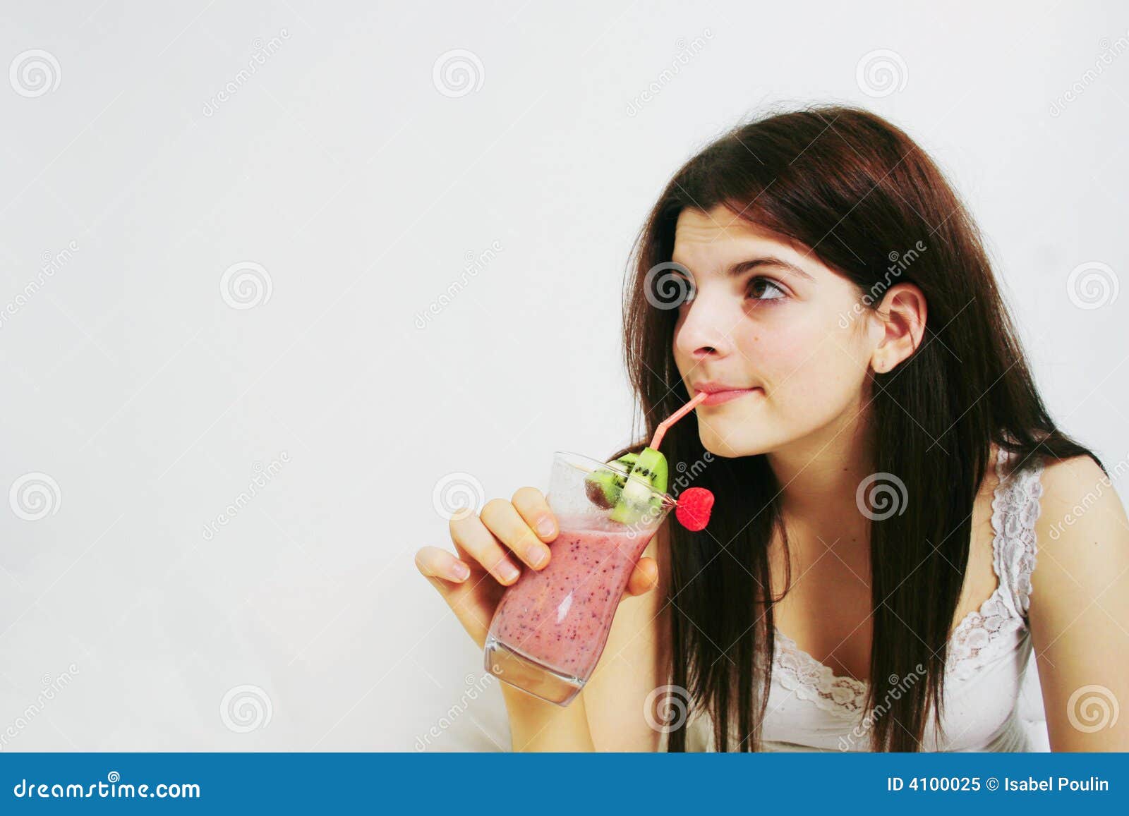 Girl Drinking Smoothie Stock Image Image Of Horizontal 4100025 